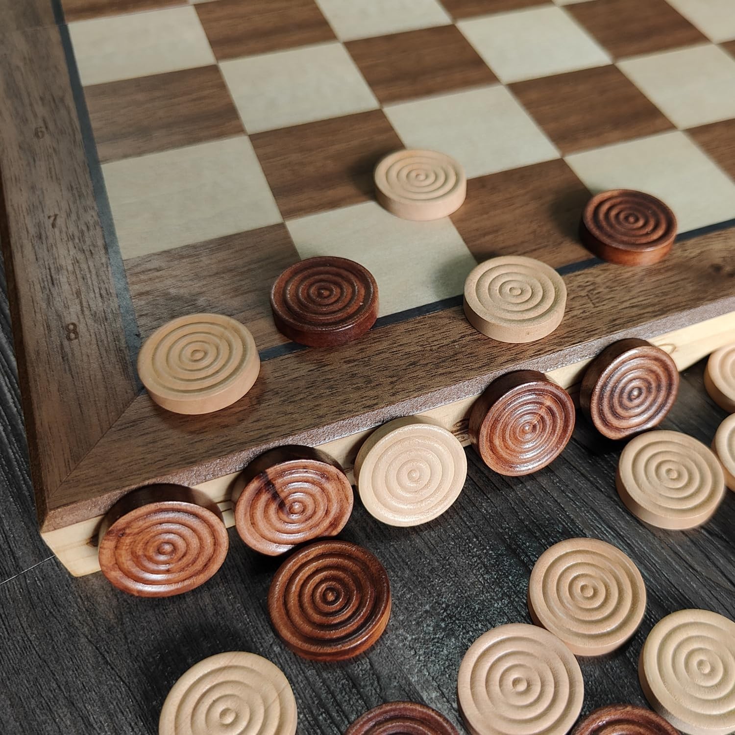 Wooden Checkers & Backgammon Pieces – Dark Brown/Natural 30 Count Set