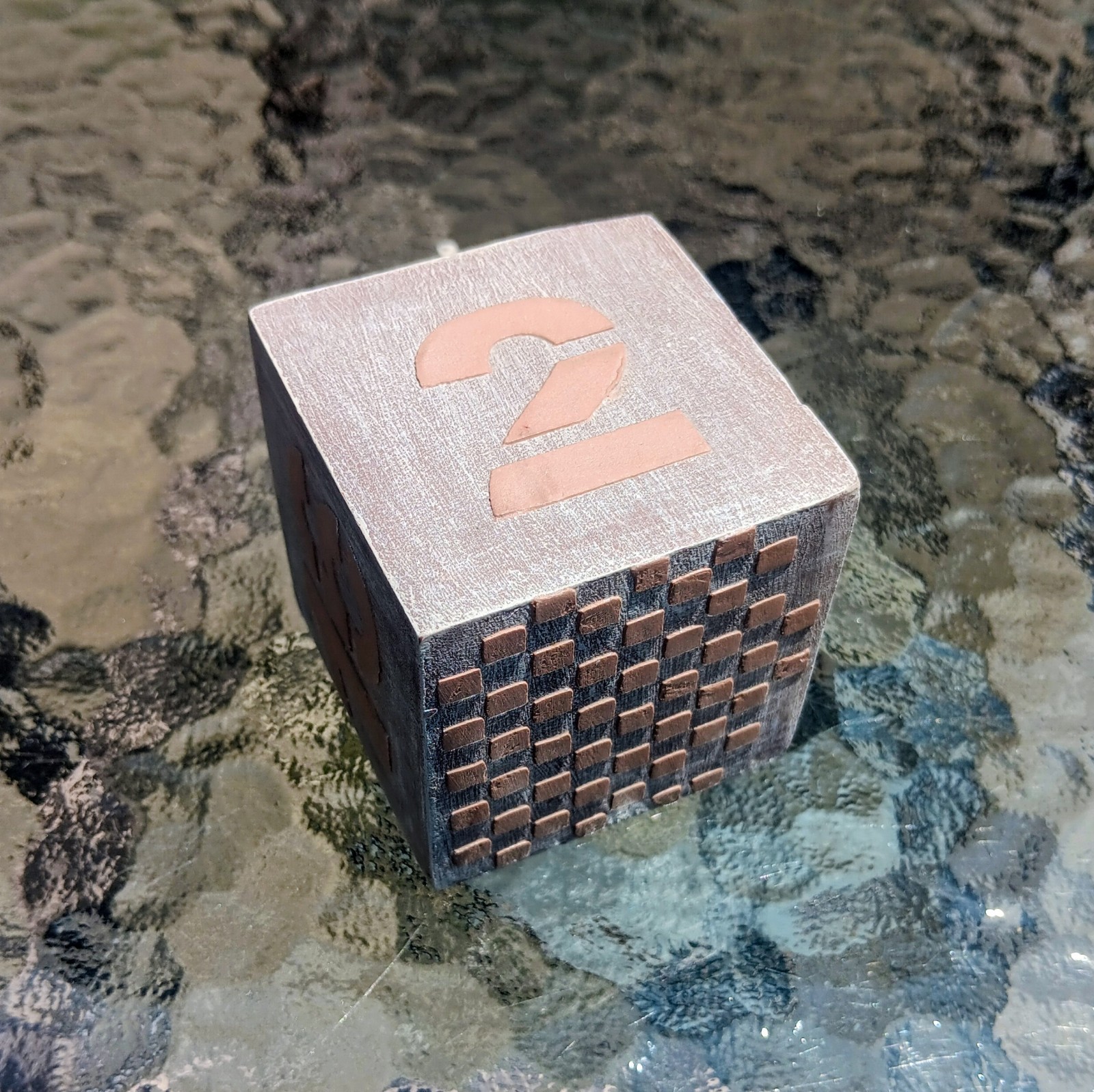 Jumbo 2.25 Inch Vintage Wooden Doubling Cube, Tan On Gray, Rare, Beautiful!