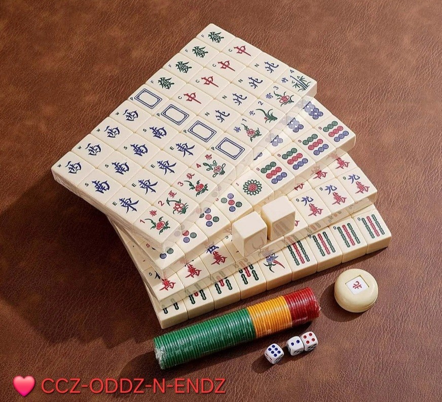 Chinese Mahjong Game Set X-Large 144 1.5″ Ivory/Vintage Colored Tiles w/ Case