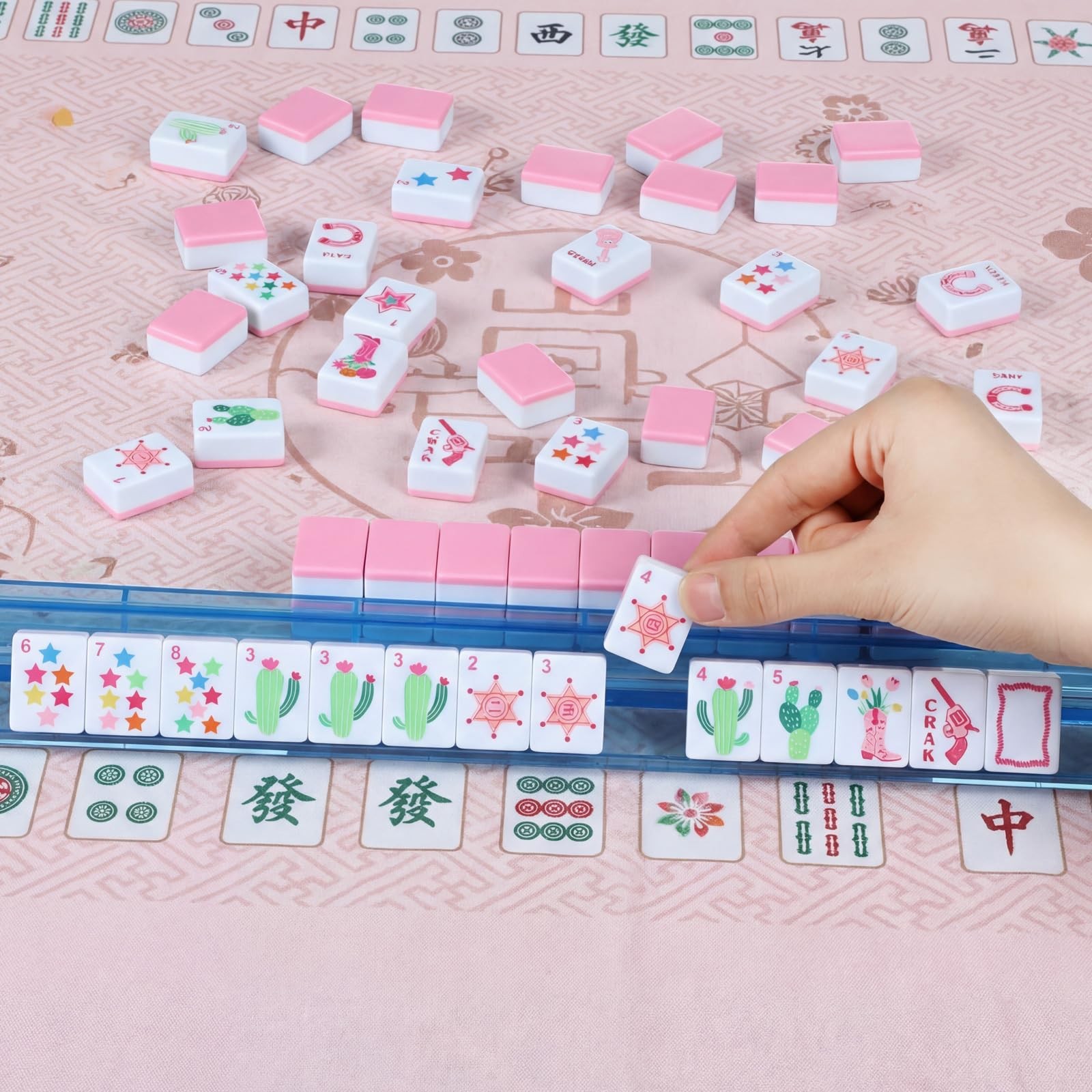 Arrowbash 160 Pcs Pink Cowgirl American Mahjong Set, 1.2 x 0.87 Inches Wester…
