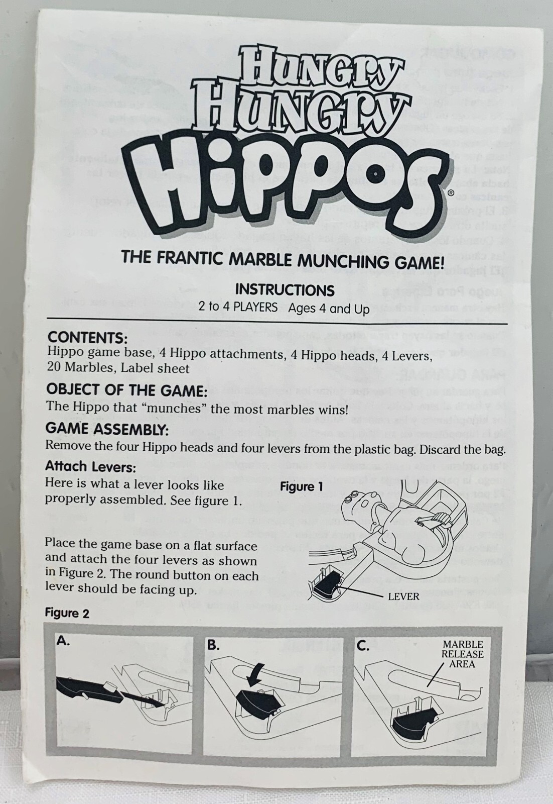 1998 Hungry Hungry Hippos Game by Milton Bradley Complete Good Cond FREE SHIP