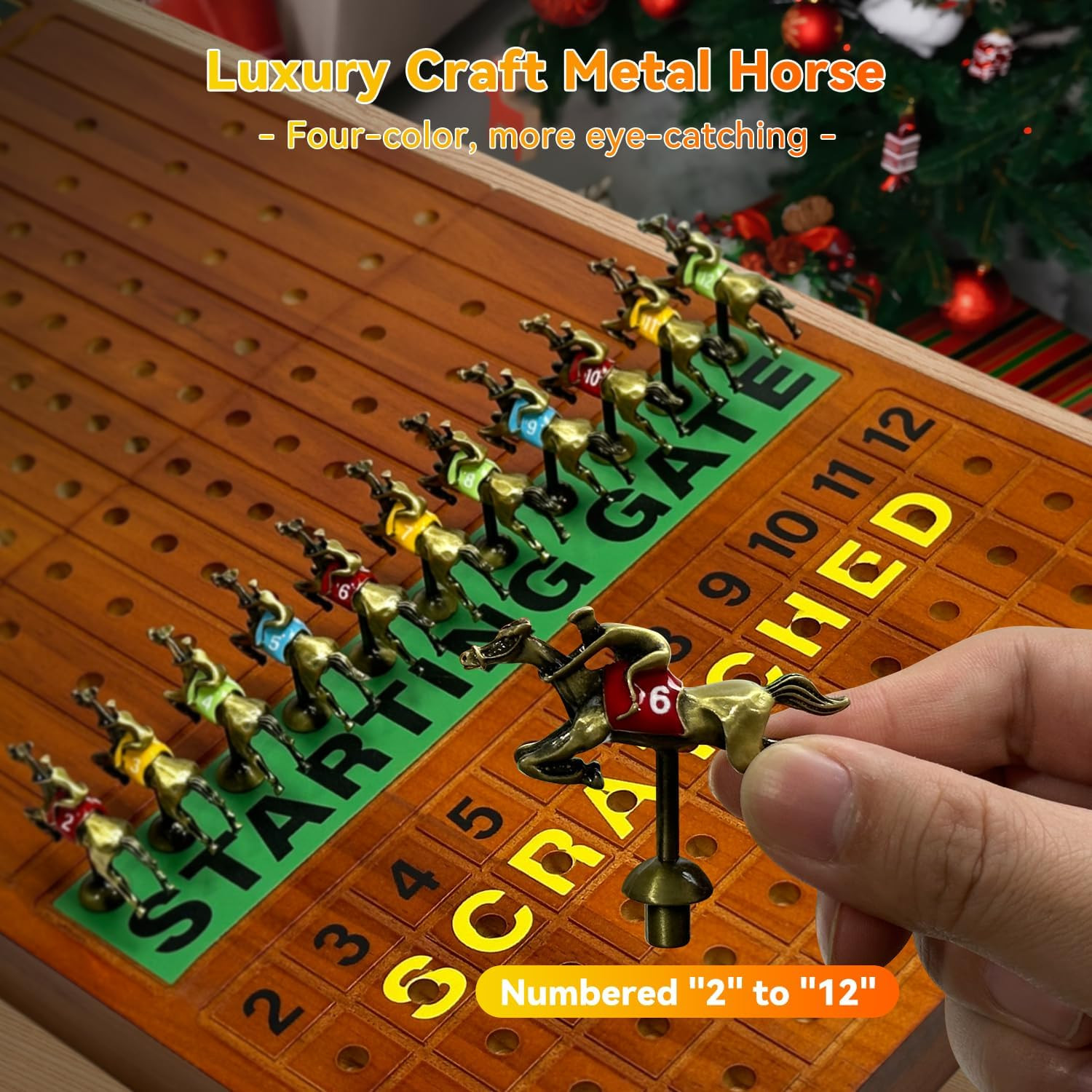 Large 23 Inches Horse Race Board Game with Luxury Metal Numbered Horses, 4 in 1
