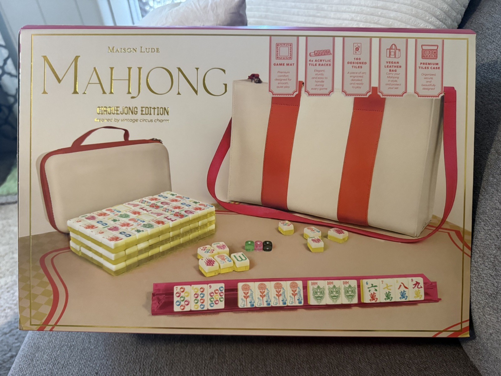 160 Tiles w/ Racks, Mat, and Leather Bag-Cirque Jong Mahjong by Maison Lude