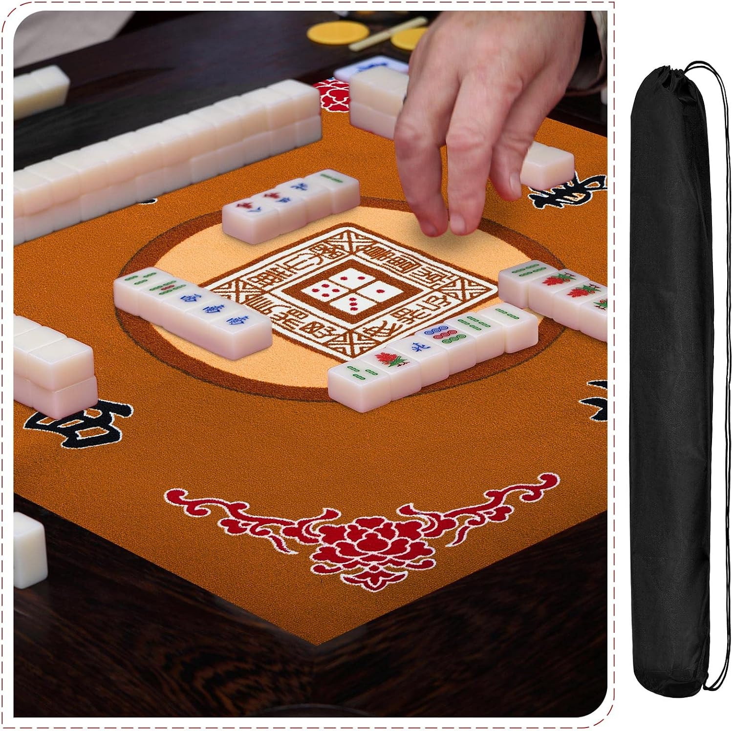Anti Slip Noise Reduction Mahjong Table Mat with Carrying Bag 31.5 Inches