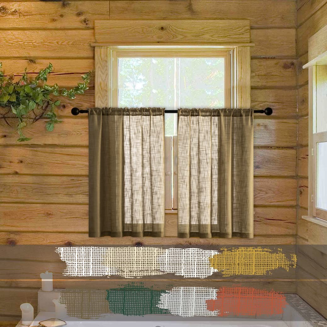 XTMYI Brown Kitchen Curtains for Windows Sets of 25″W x 30″L (Pack 2), Tan