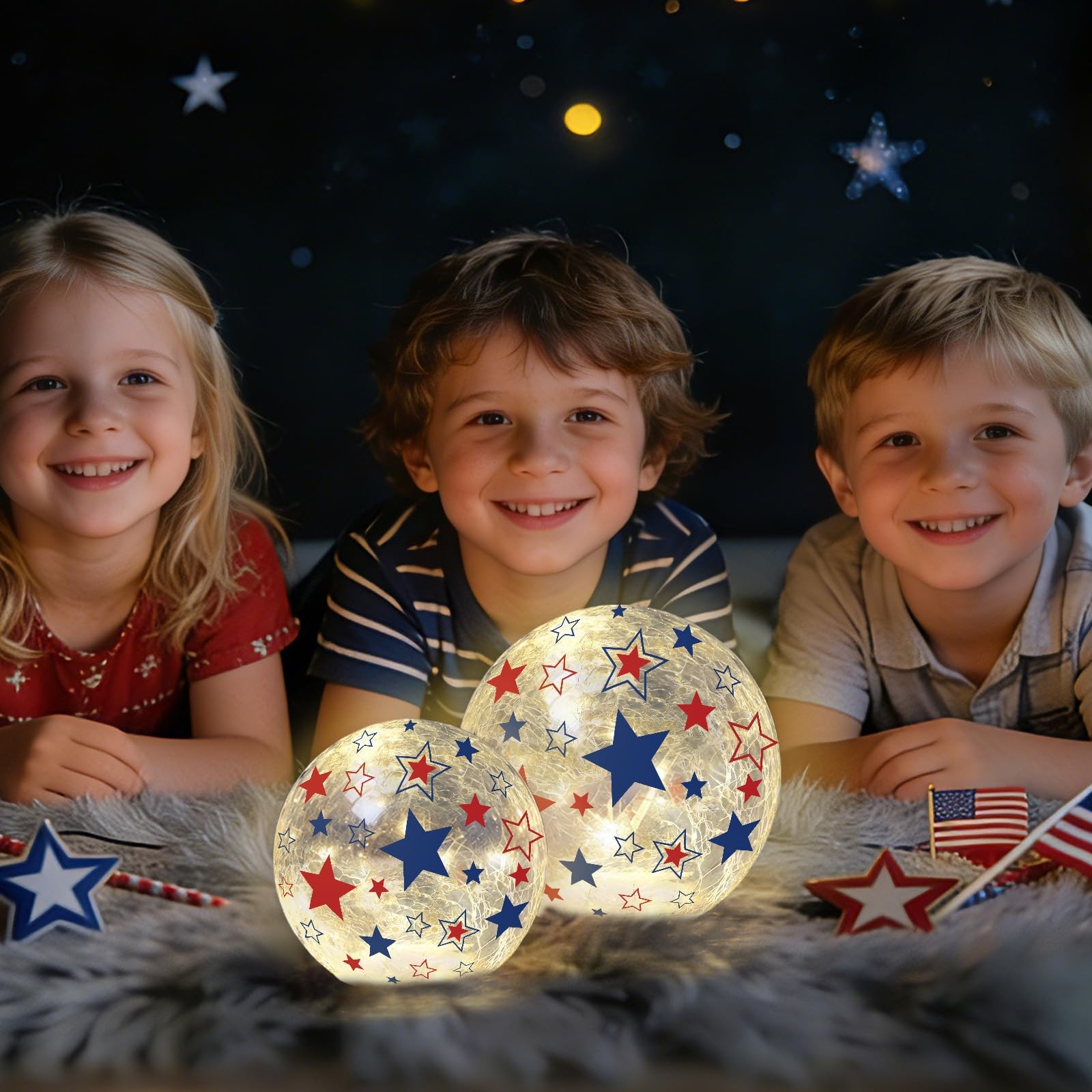 Patriotic Lighted Decorative Glass Ball 4th of July Party Decoration 4.7/6 in