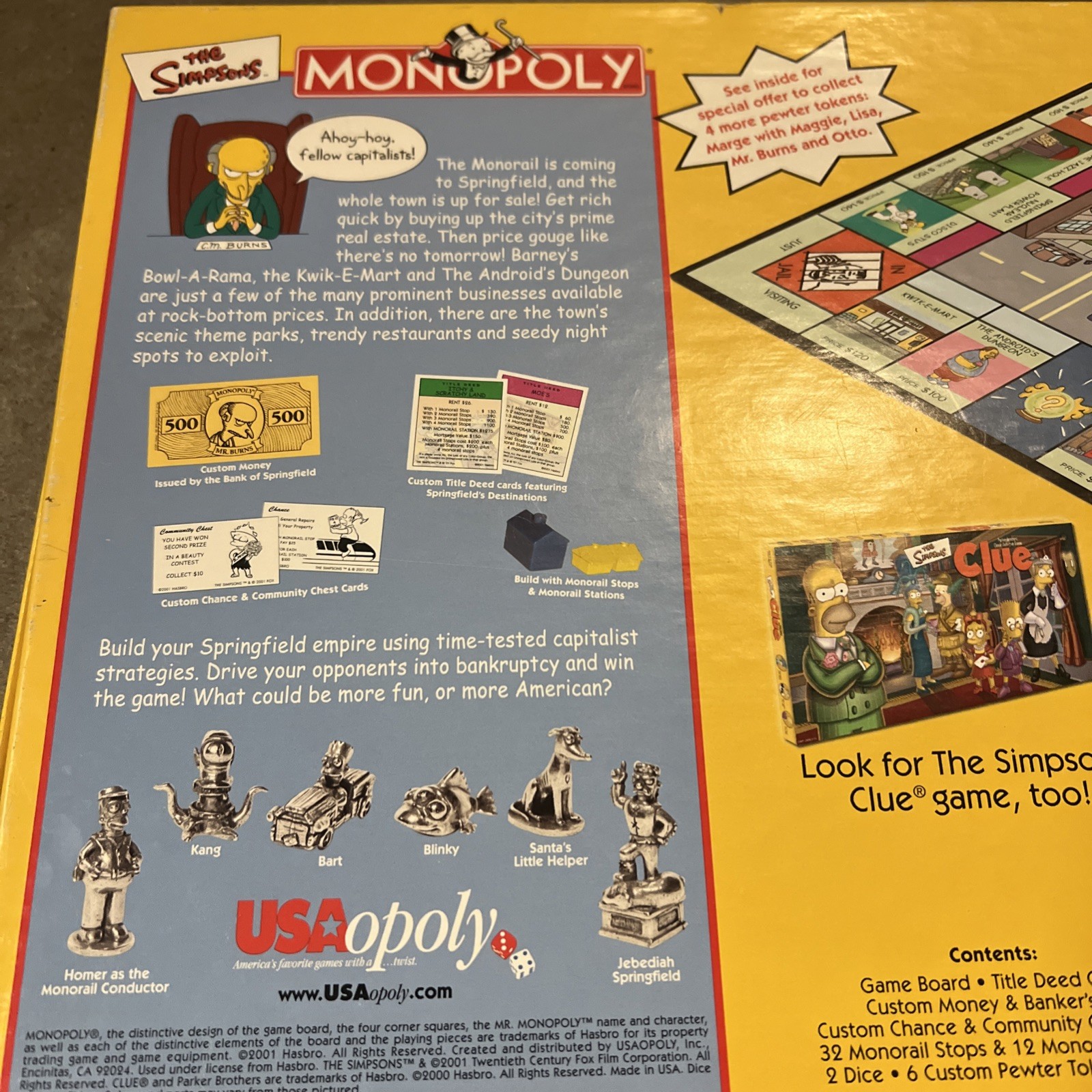 THE SIMPSONS MONOPOLY Complete With 4 Extra Mail-In Pewter Character Tokens RARE