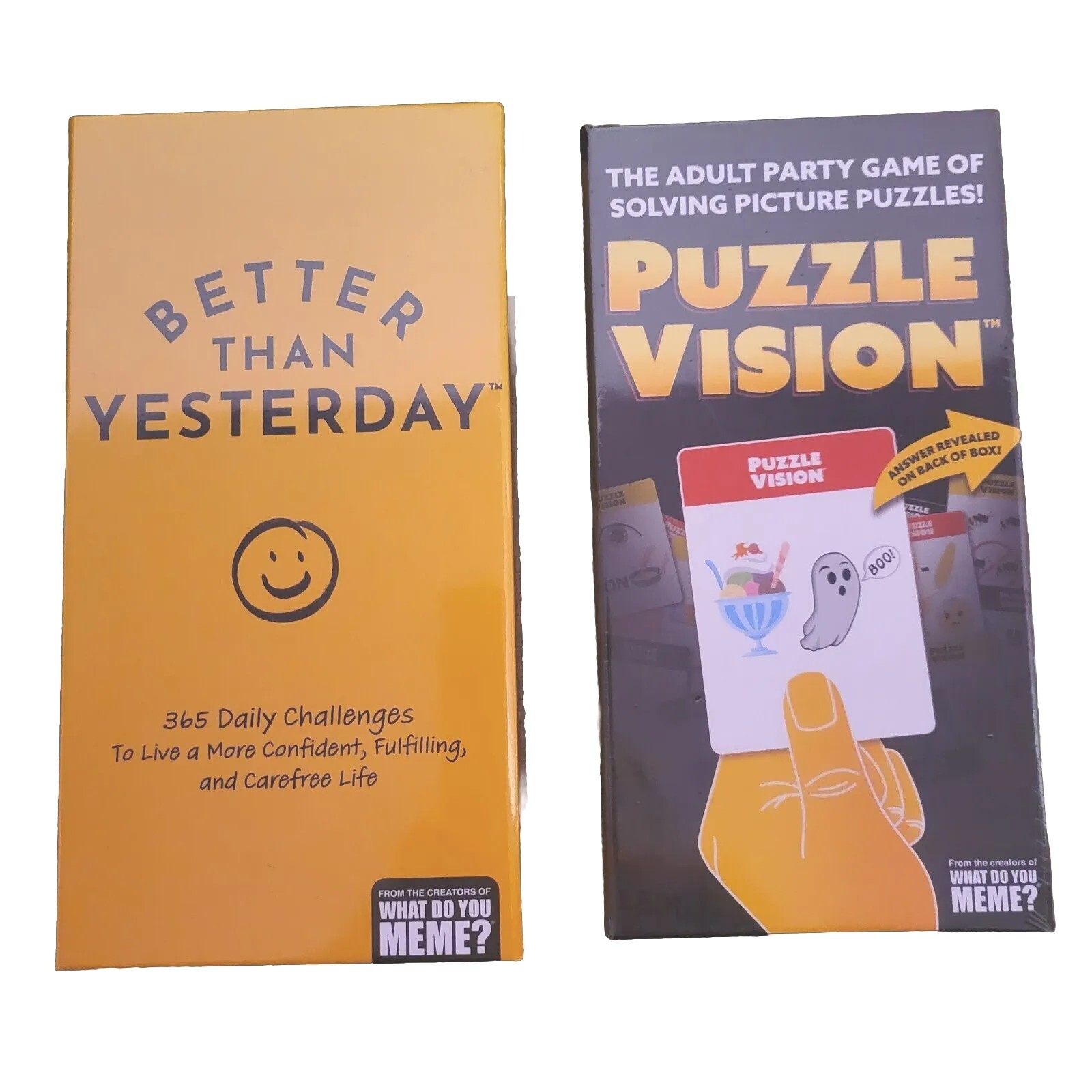 WHAT DO YOU MEME GAMES: Better Than Yesterday Challenge & Puzzle Vision SEALED!