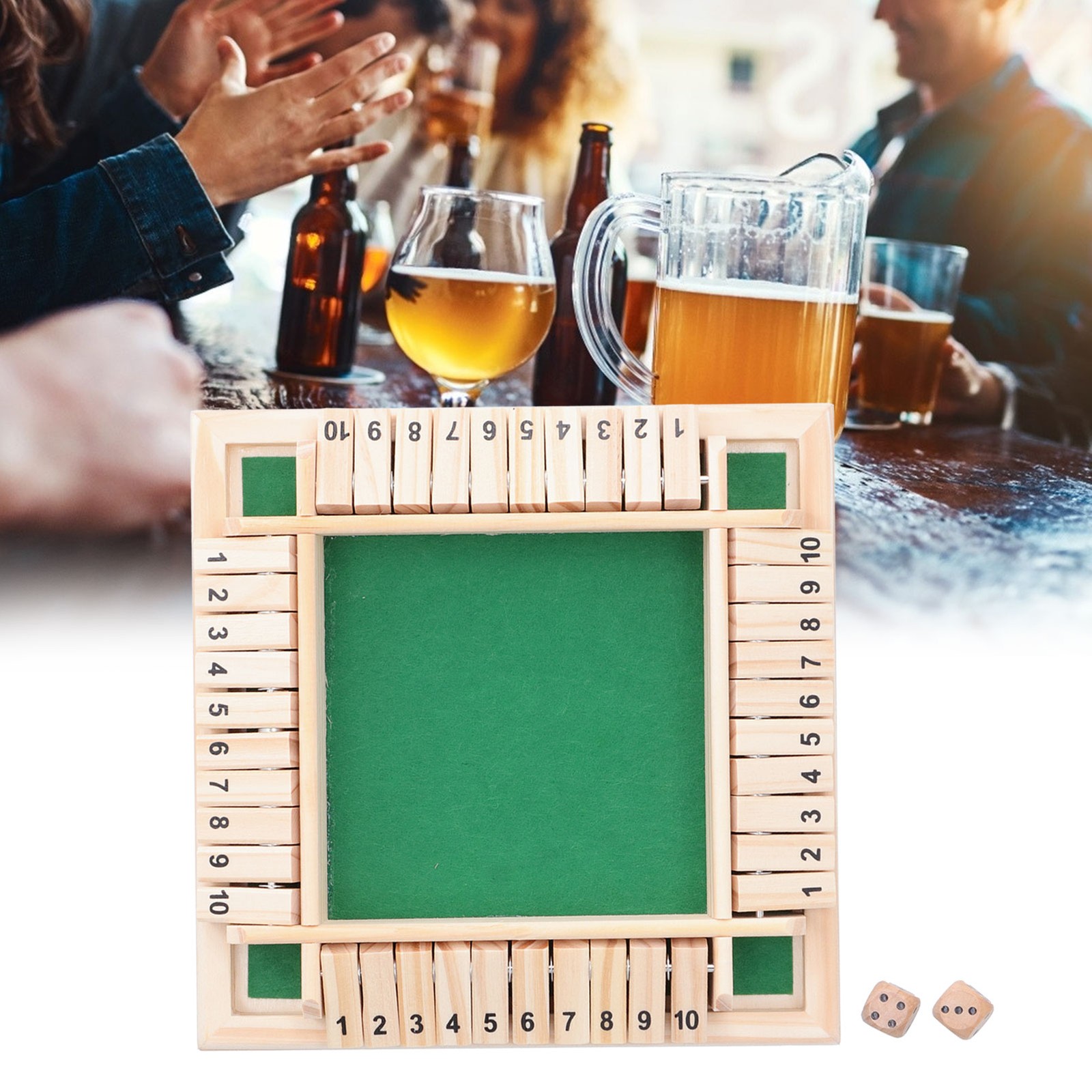 Wooden Number Shut the Box Dice Game Set Ideal for 4 Players Family Party Game