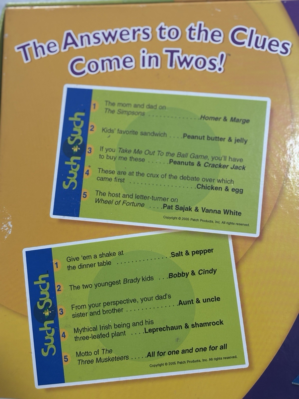 Such & Such Game-Patch Products The Answers To The Clues Come In Twos! Complete