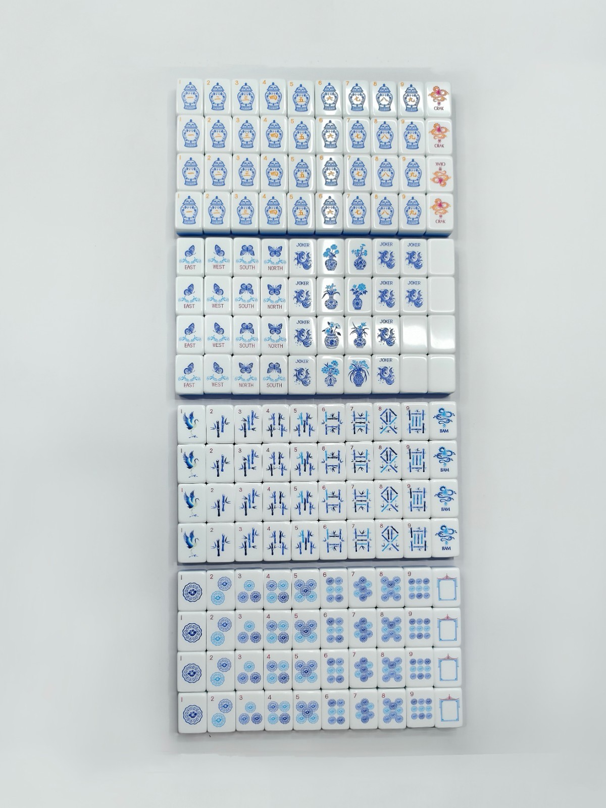 US Stock American Mahjong Tiles 160 Blue and White Porcelain Mahjong Set