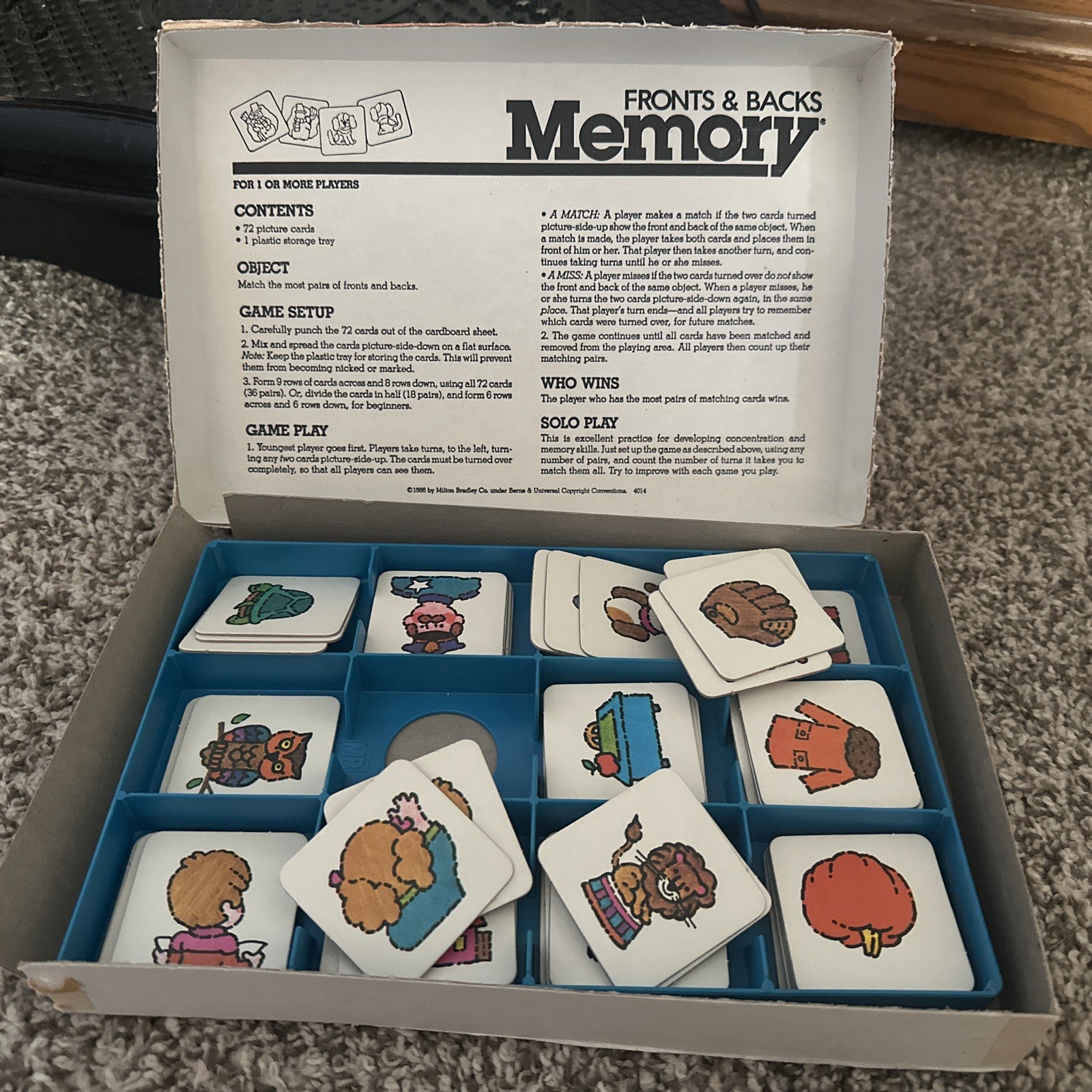 Memory Fronts and Backs VTG Card Matching Game 1986 Milton Bradley Complete