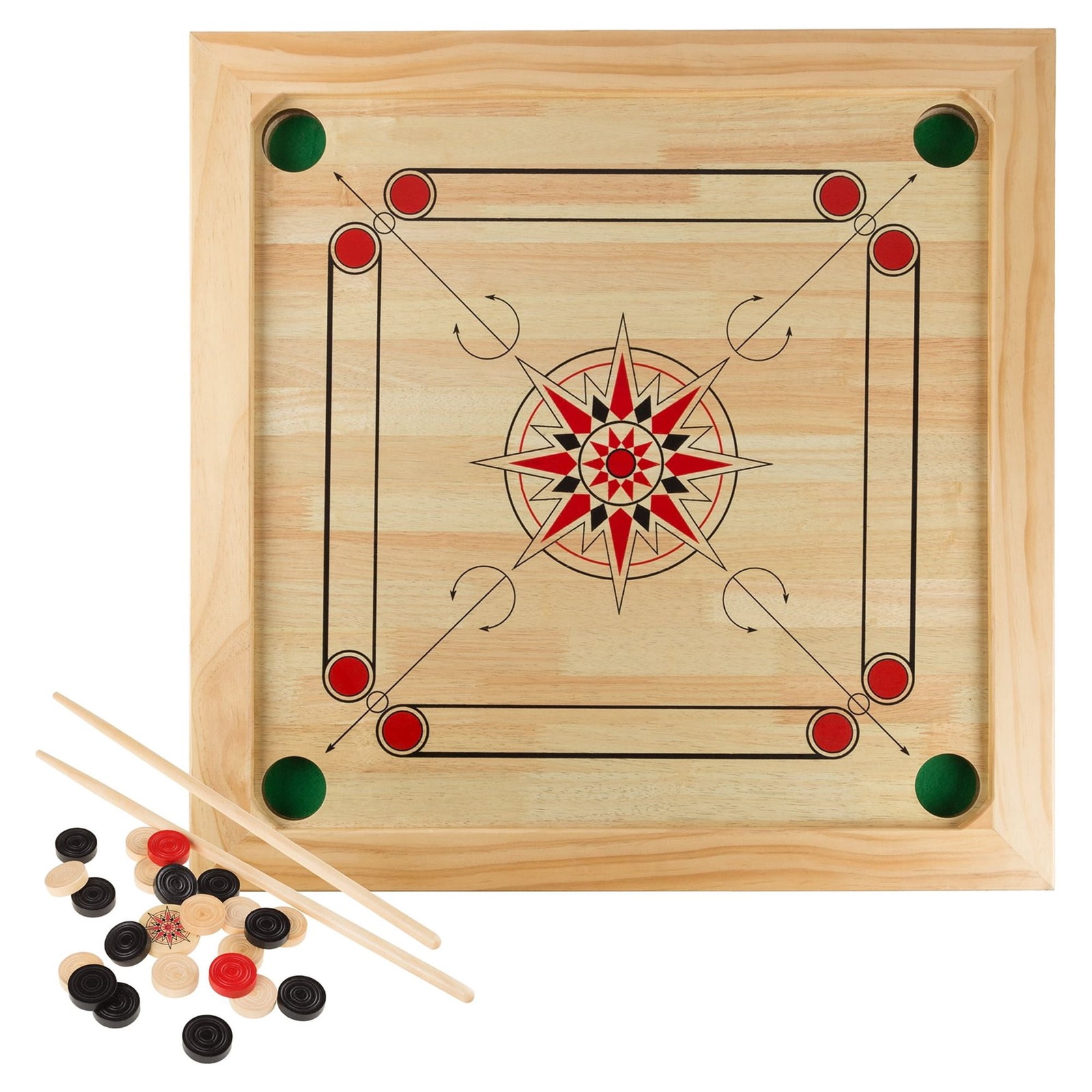 Rockin’ Rollers Carrom Board Game with Coins and Strikers, Wooden Board Game Set