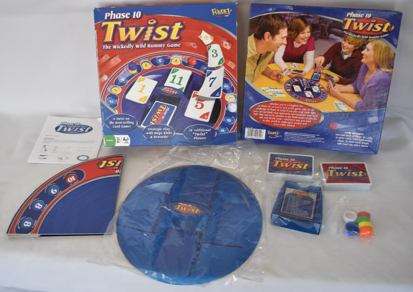 Phase 10 Twist Board Game Open Box SEALED PARTS Fundex 2008 Wickedly Wild Rummy