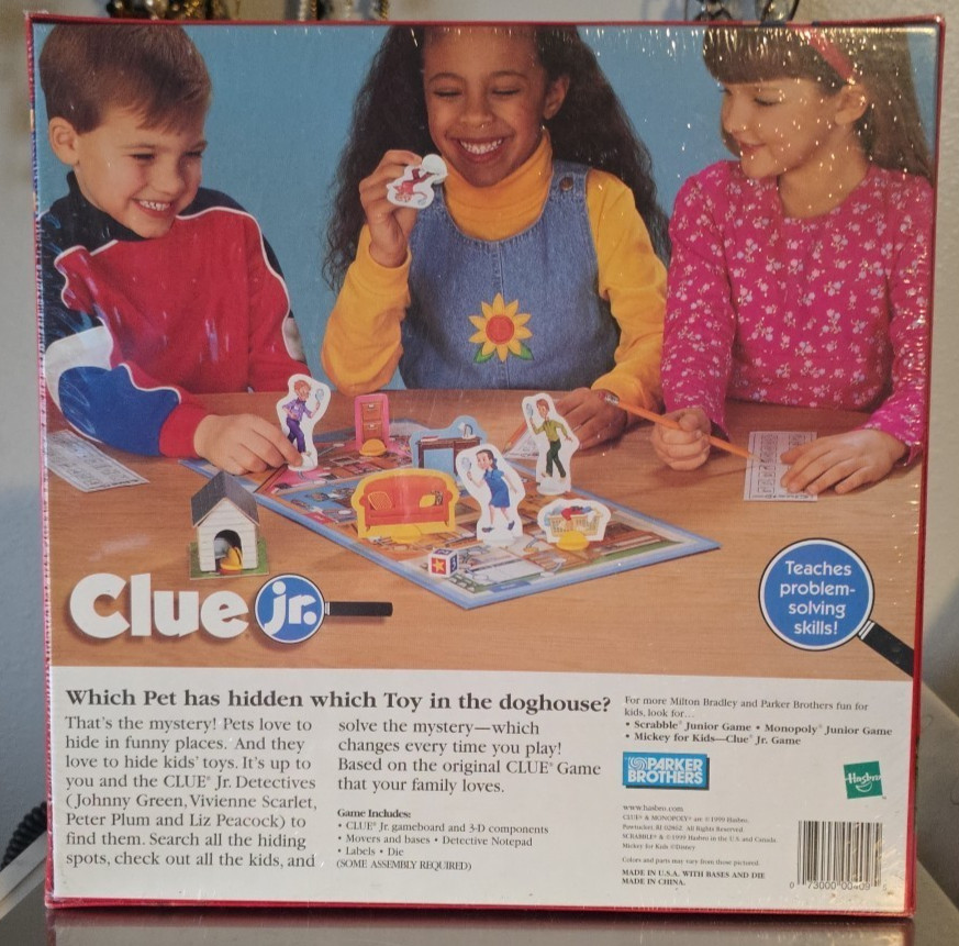 New 1999 Hasbro Clue Jr The Case of the Hidden Toys Board Game Problem Solving