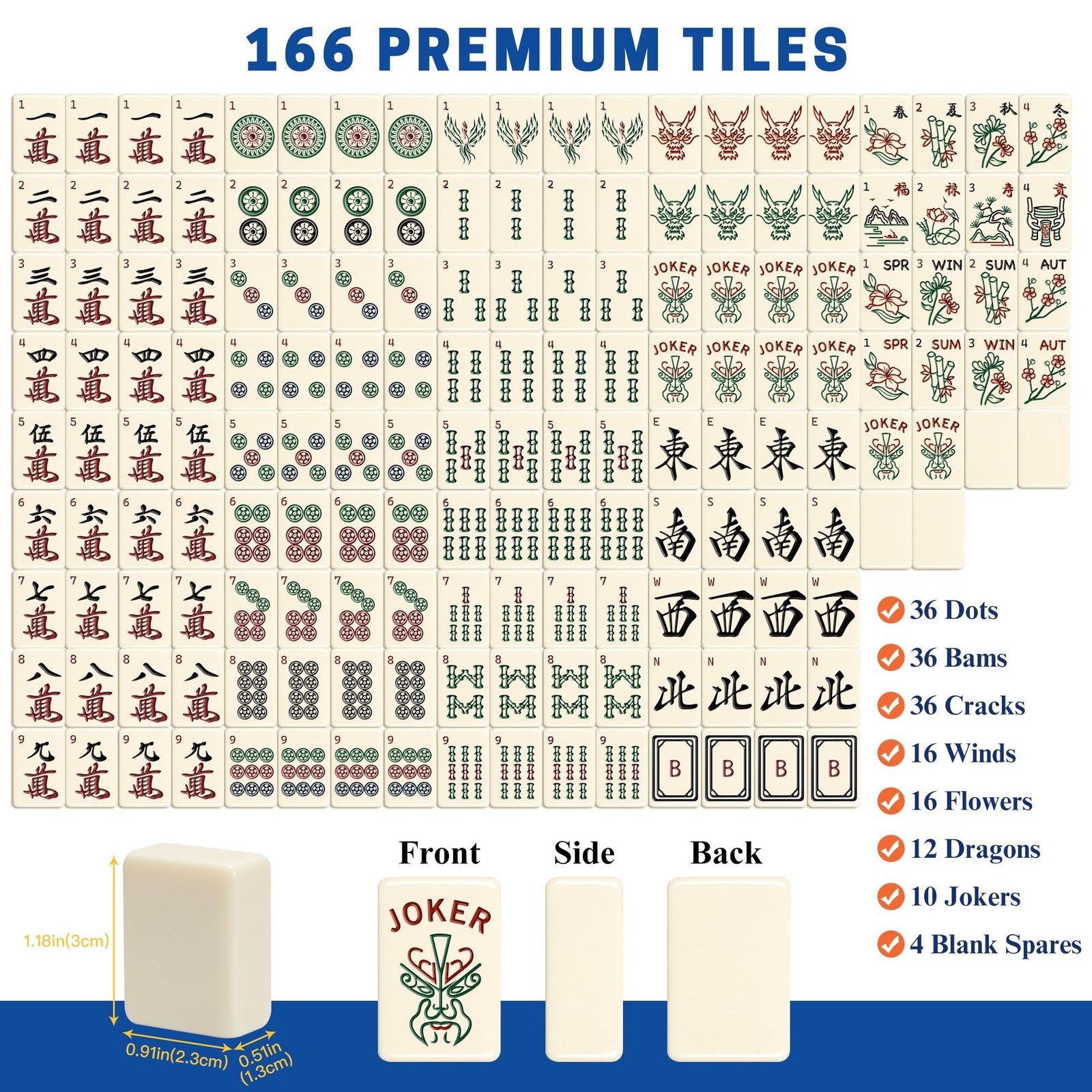 GAIORD American Mahjong Set, 166 Ivory White Mahjong Tiles, 4 Acrylic Racks/P…