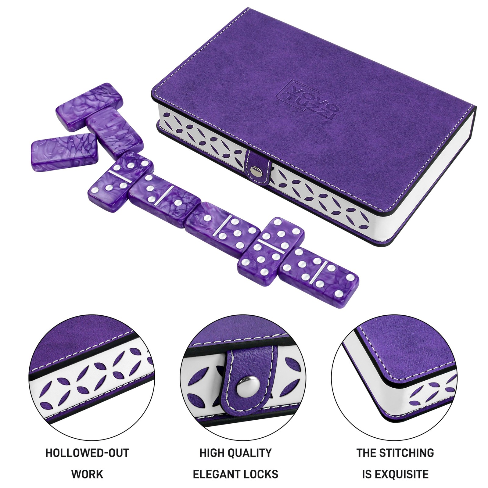 Vovotuzzi Dominos Set for 5.5 inches x 8.5 x 1.68 inches, Purple