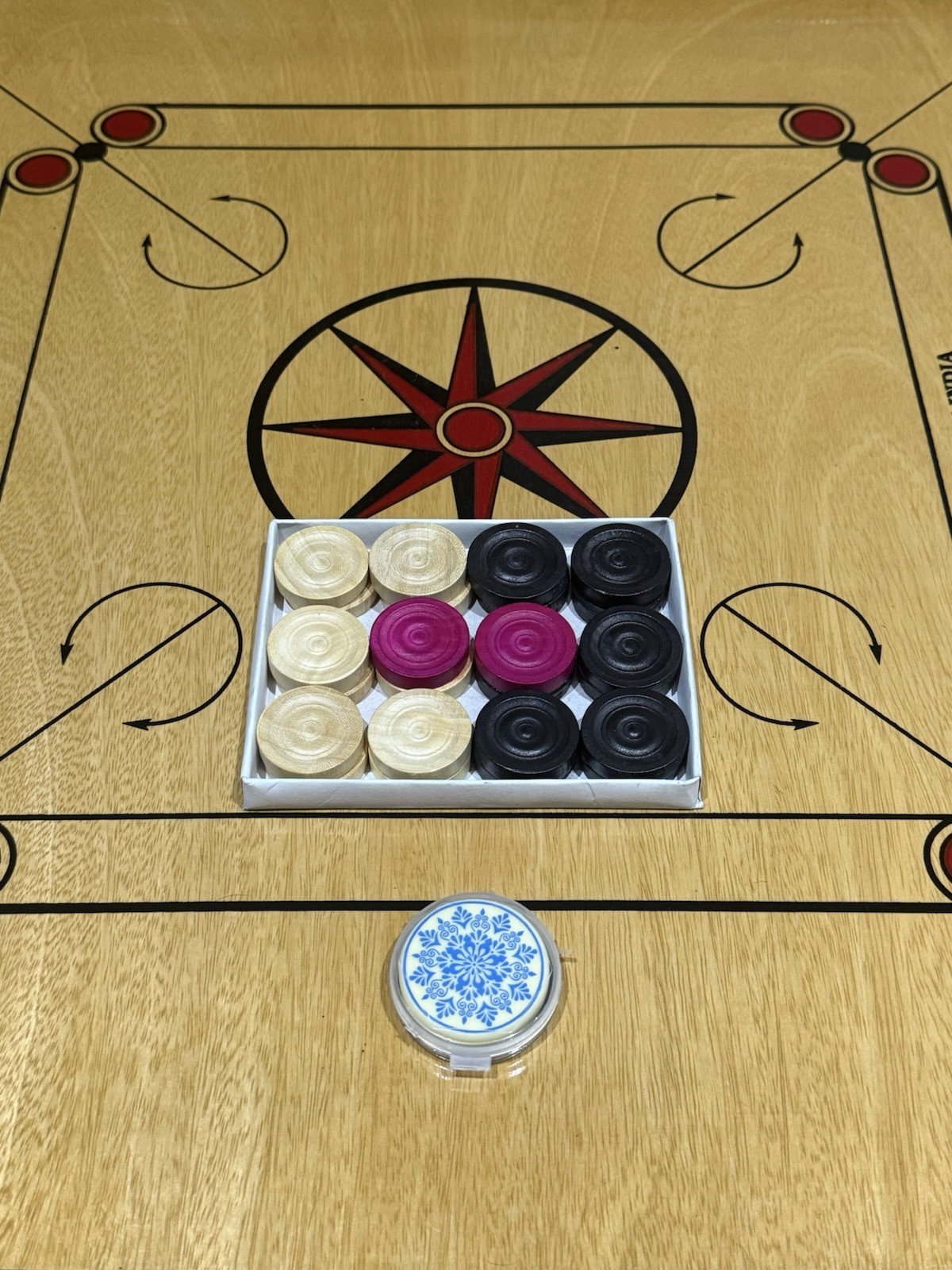 Premium Wooden Carrom Board Game 27×27 Inch with 24 Coins & 1 Striker-No Duties