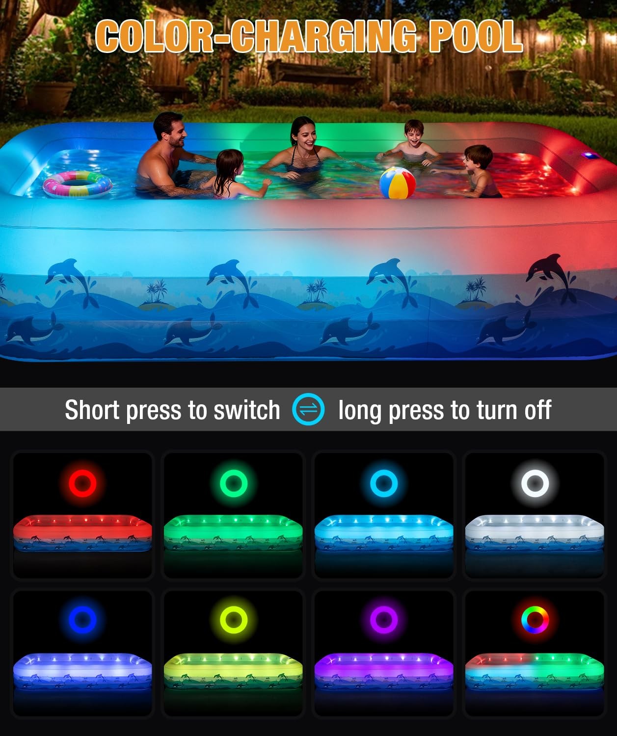 Inflatable Pool 145 x 74 22 Solar Powered Lights Adults Backyard Extra Large