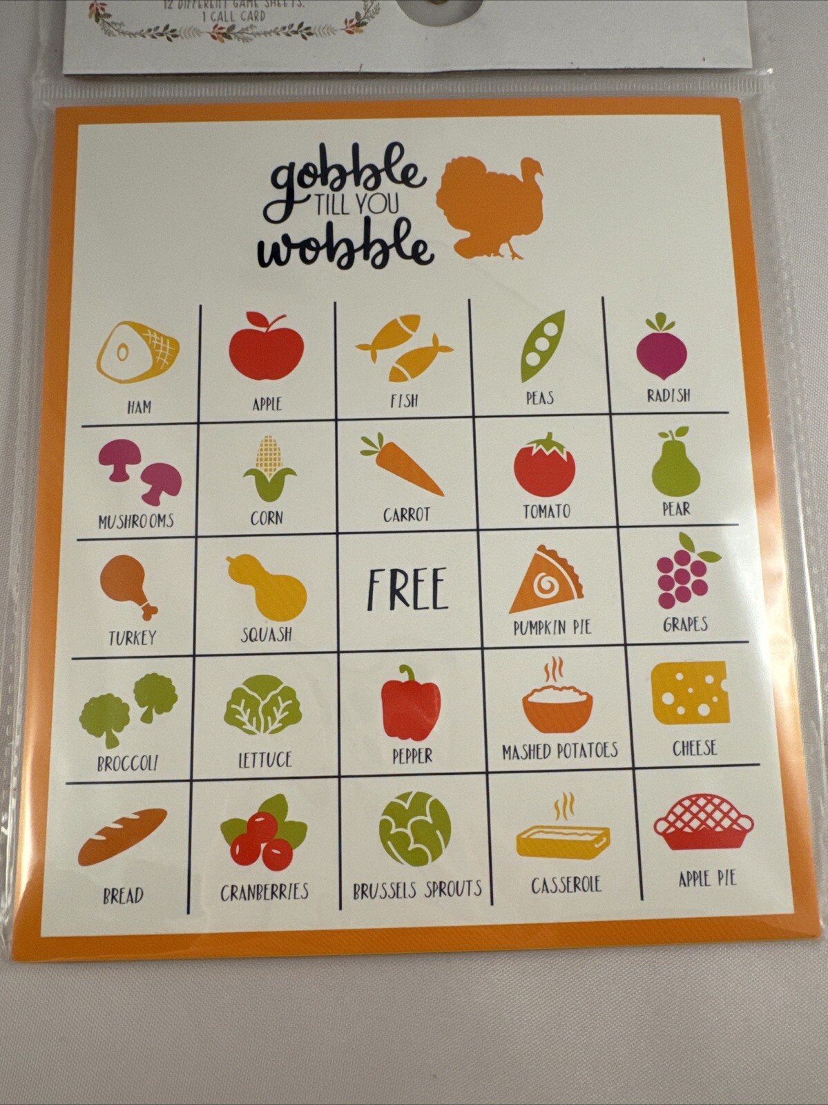 GOBBLE TILL YOU WOBBLE Thanksgiving Bingo Cards Set of 12 NEW Family Game Kids