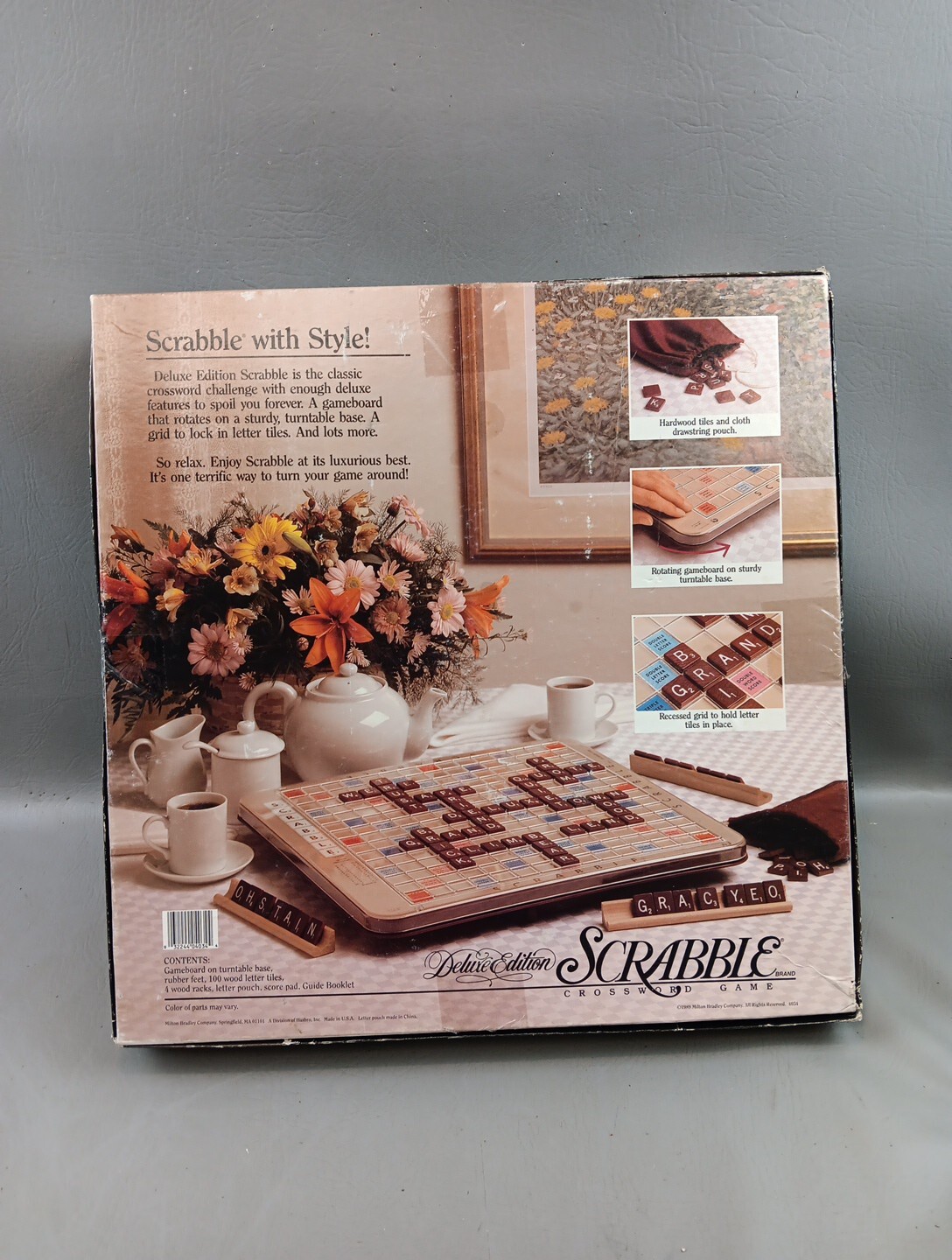 Scrabble Deluxe Edition 1989 Rotating Turntable COMPLETE #4034 Mahogany Tiles
