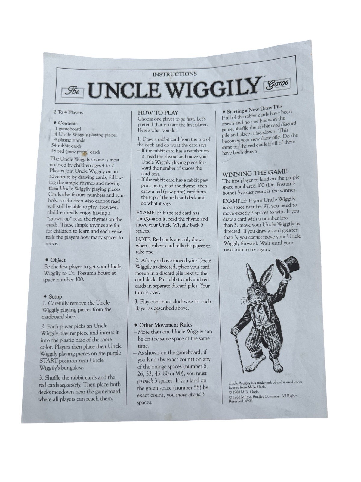 Vintage 1988 The Uncle Wiggily Rabbit Board Game By Milton Bradley – COMPLETE