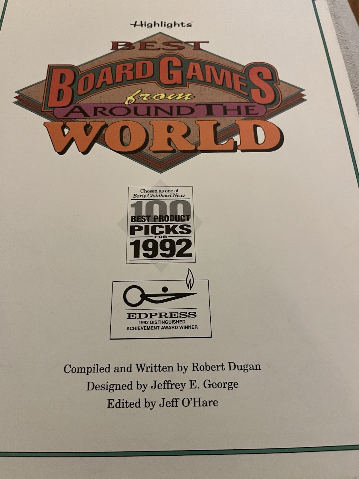 Highlights Best Board Games Around the World Spiral Bound Book Vintage 1992 MINT
