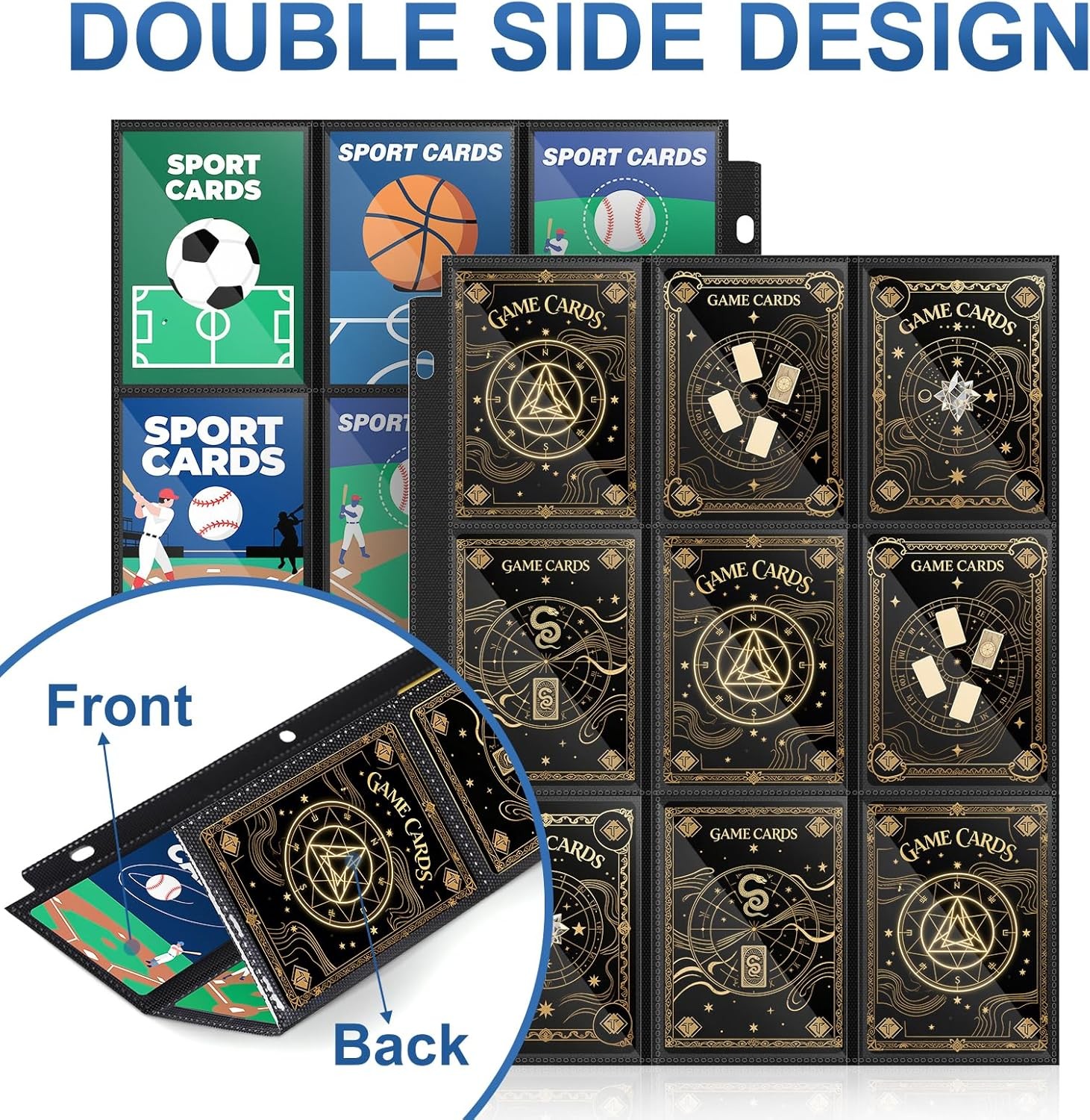 100 Pack 9 Pocket Page Protector, Trading Card Sleeves Pages 100, Black