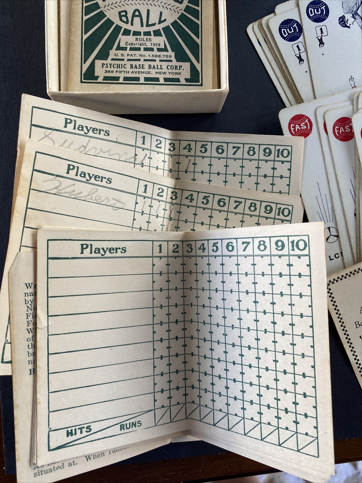 Rare 1920s Psychic Baseball Game Pre-War Card/Board Game Complete w/Box & Rules