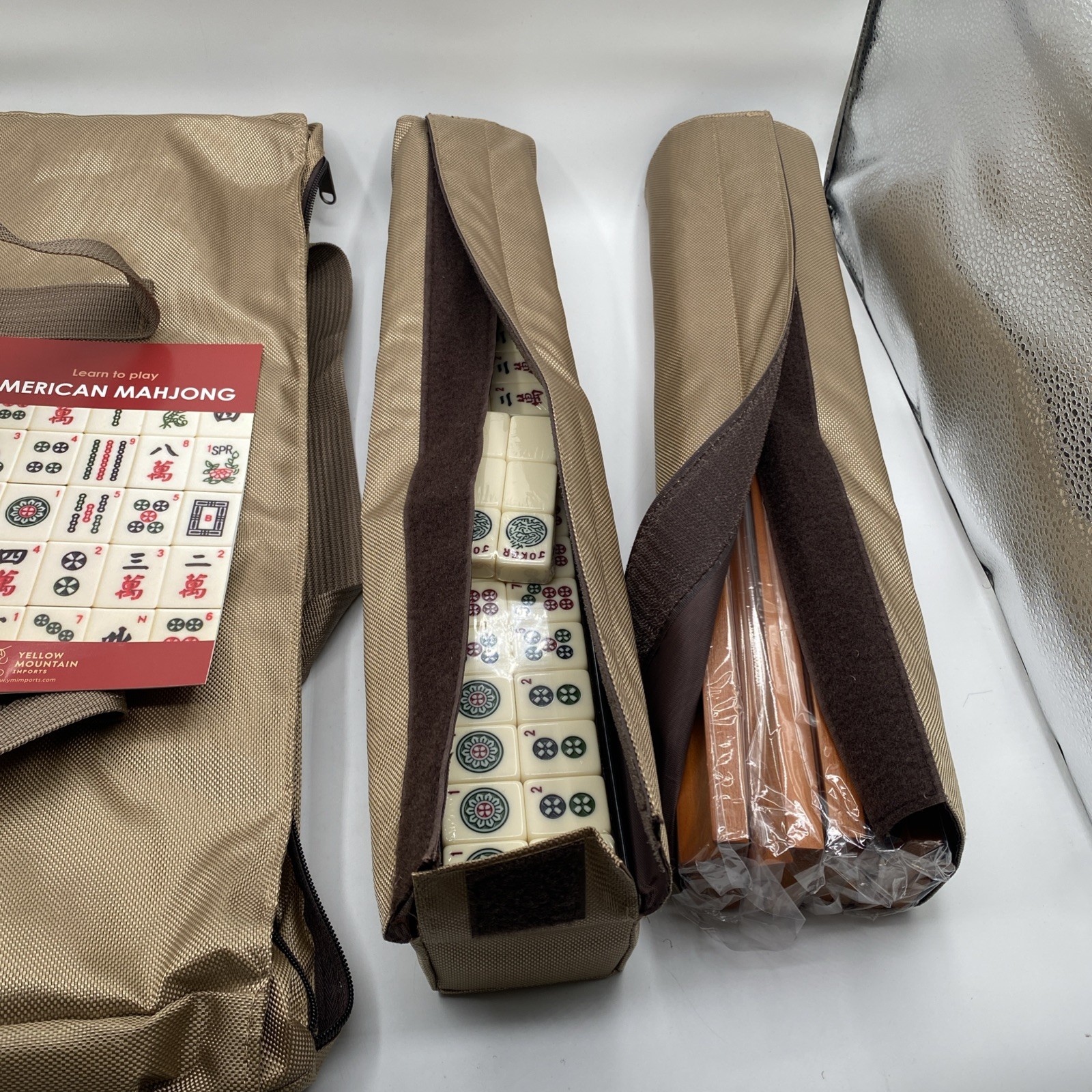 Yellow Mountain Imports American Mahjong Set Mojave Ivory with Brown Soft Case