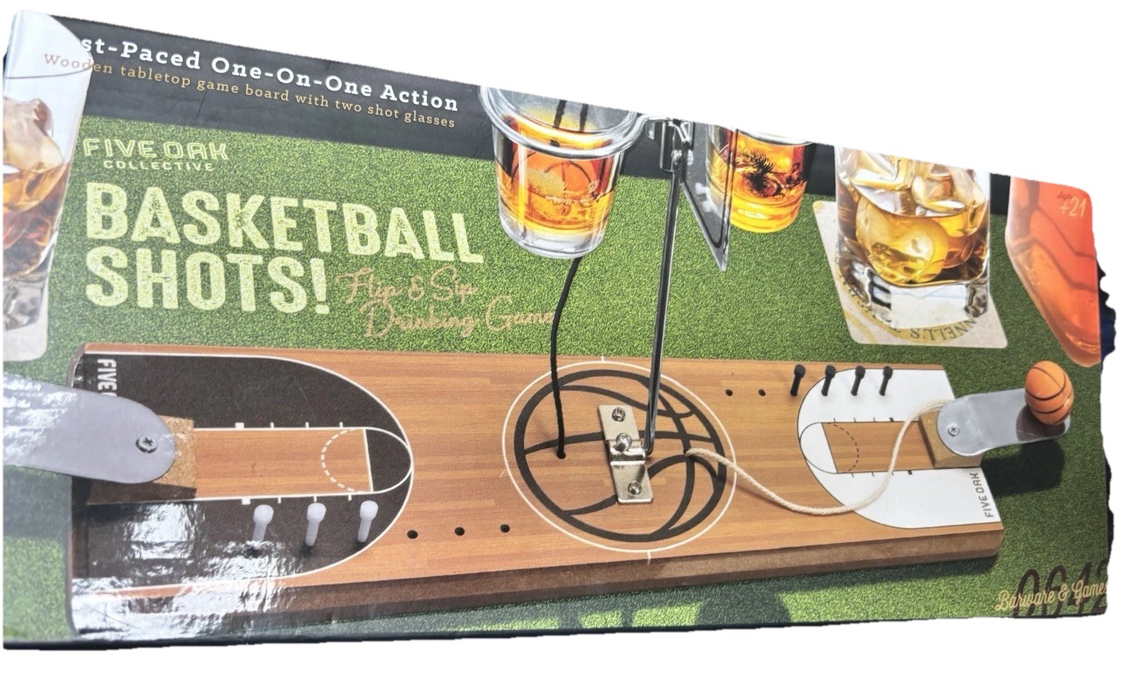 Five Oak Collective Basketball Shots Wooden Game Board With Two Shot Glasses