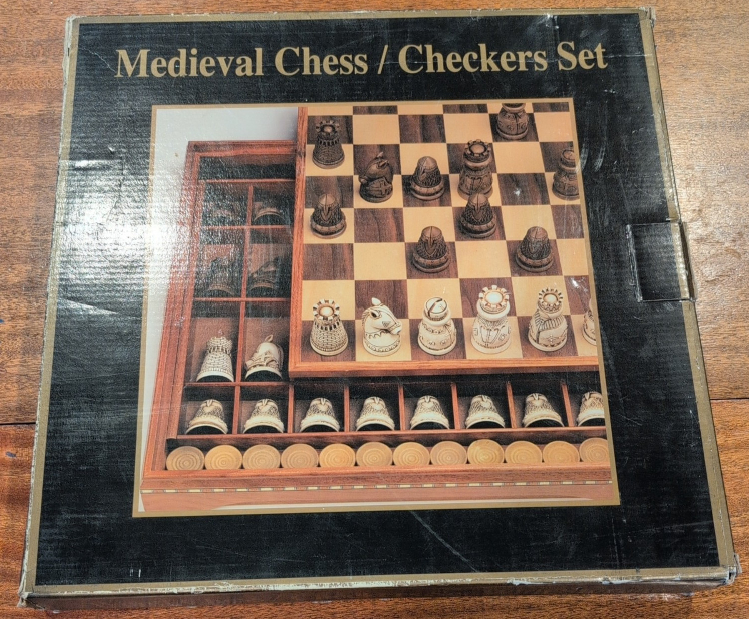 Medieval Chess Set – Wooden Board w/ Polystone Pieces Branded BushMills Whiskey