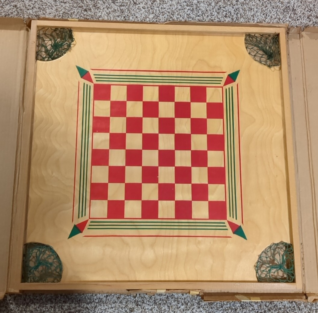 1950 No 50 Carrom Board from Carrom Industries w partial Set of Checkers & Rings