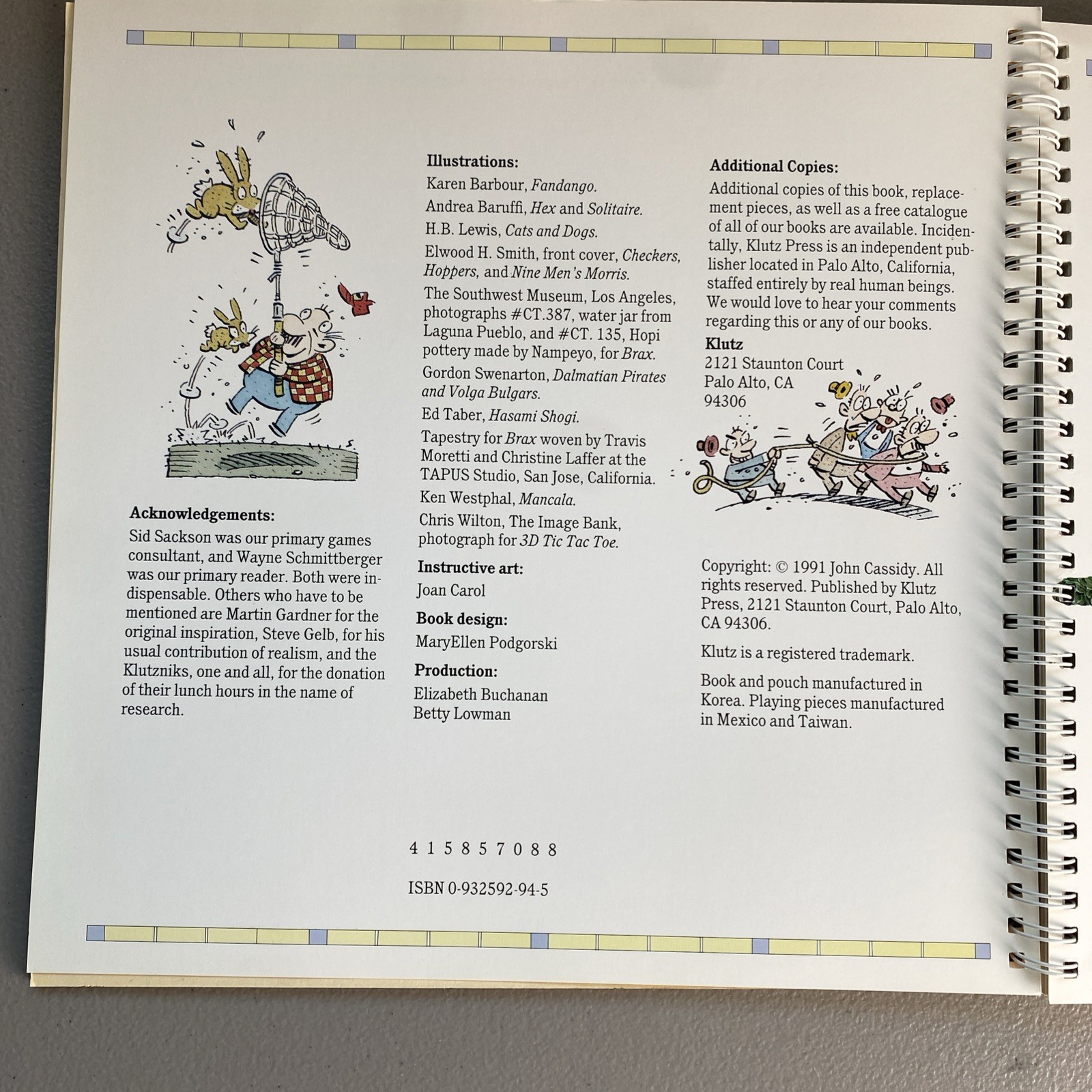 THE Book of Classic Board Games 1991 Vintage KLUTZ PRESS No Game Pieces