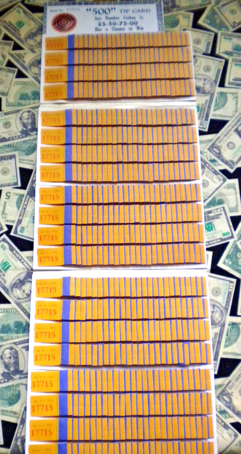 ( 1 ) 500 REGULAR TIP “NOT Sure” (000-499) Numbers Ending In 25-50-75-00 PullTab