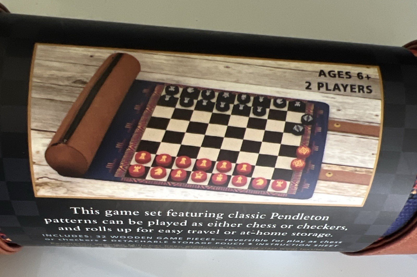 Pendleton Chess & Checkers Set Travel Roll Up Game ~ Camping Beach Cabin Western