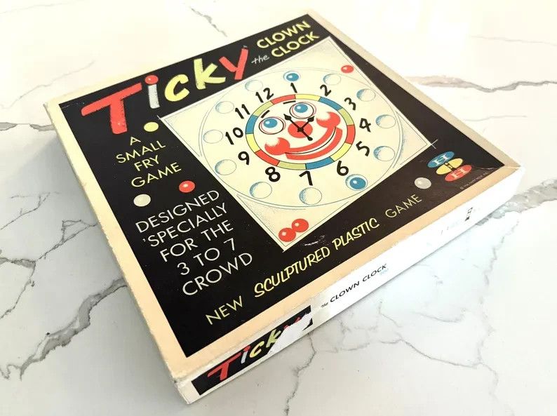 Vintage Toddler Game “TICKY The Clown Clock” 1956 Happy Hour Inc. – COMPLETE
