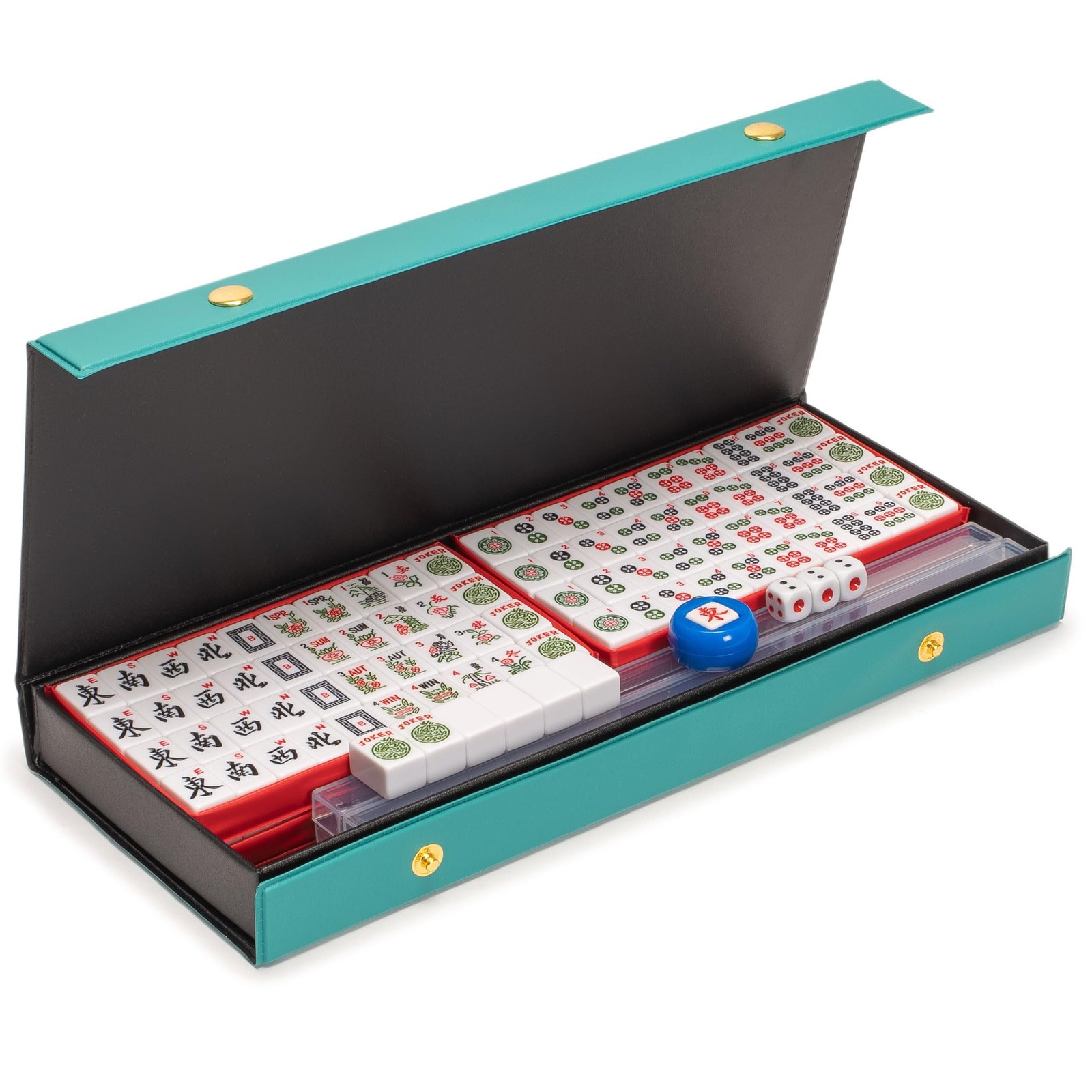 Yellow Mountain Imports Travel Size American Mahjong Set Celadon with Teal Gr…