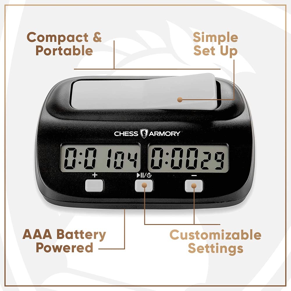 Digital Chess Clock Portable Timer with Tournament and Bonus Time Features