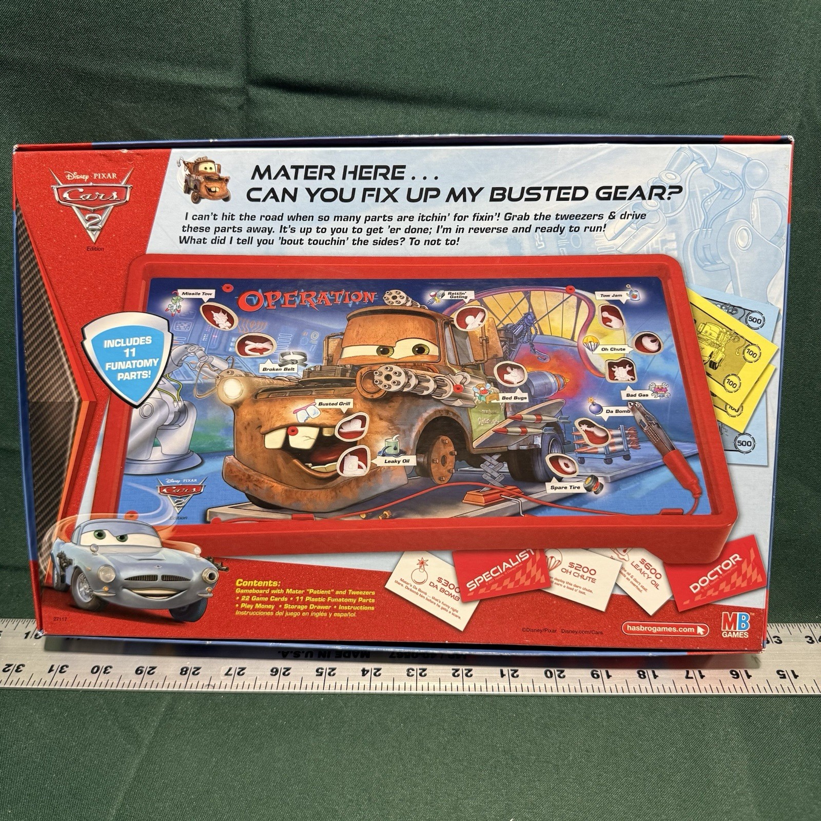 Operation Disney Pixar Cars 2 Skill Board Game ~ Hasbro/Mater ~Complete w/Video