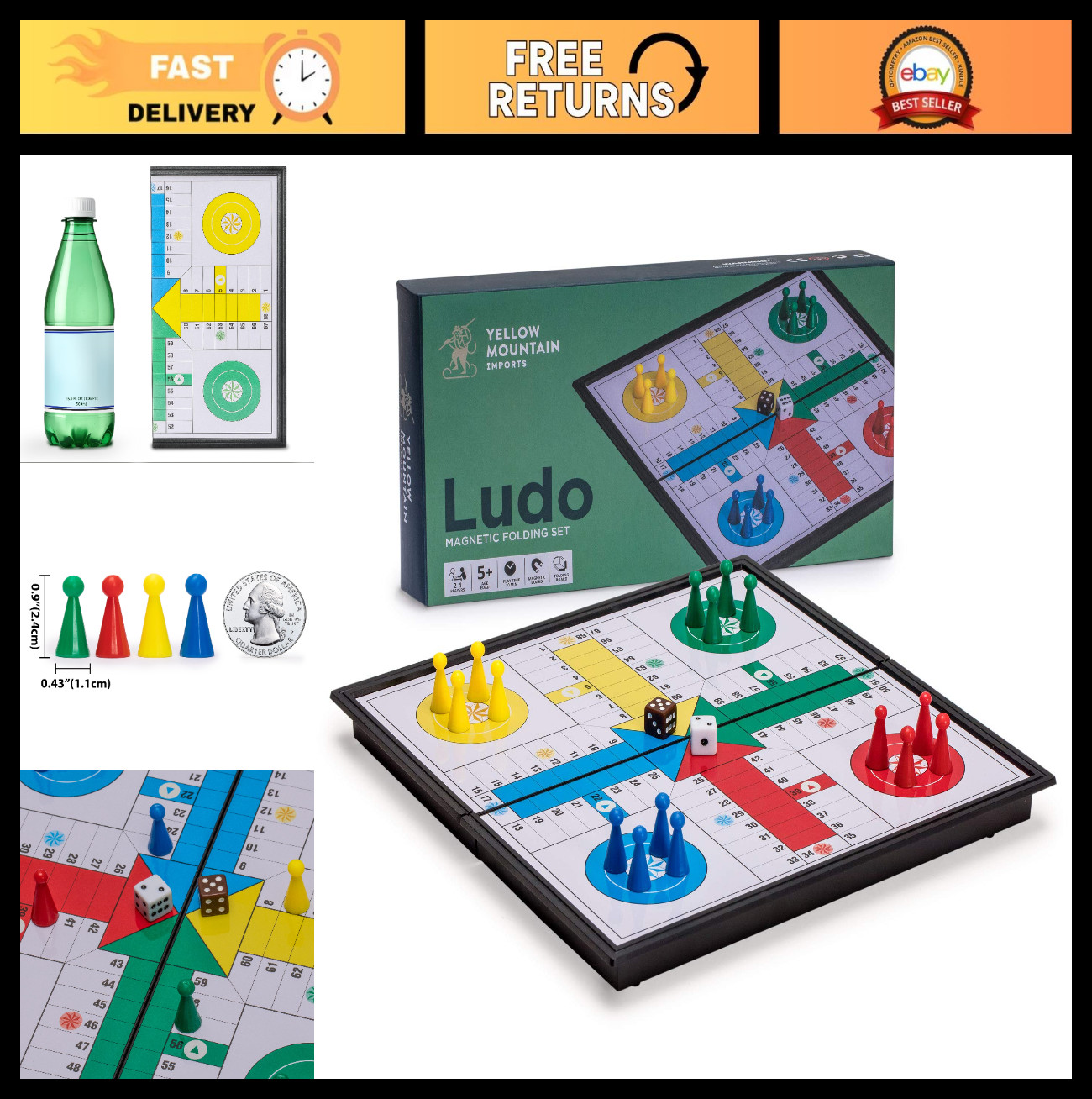 Magnetic Ludo Travel Game Set – 9.8″ Folding Board for Portable Strategy Fun