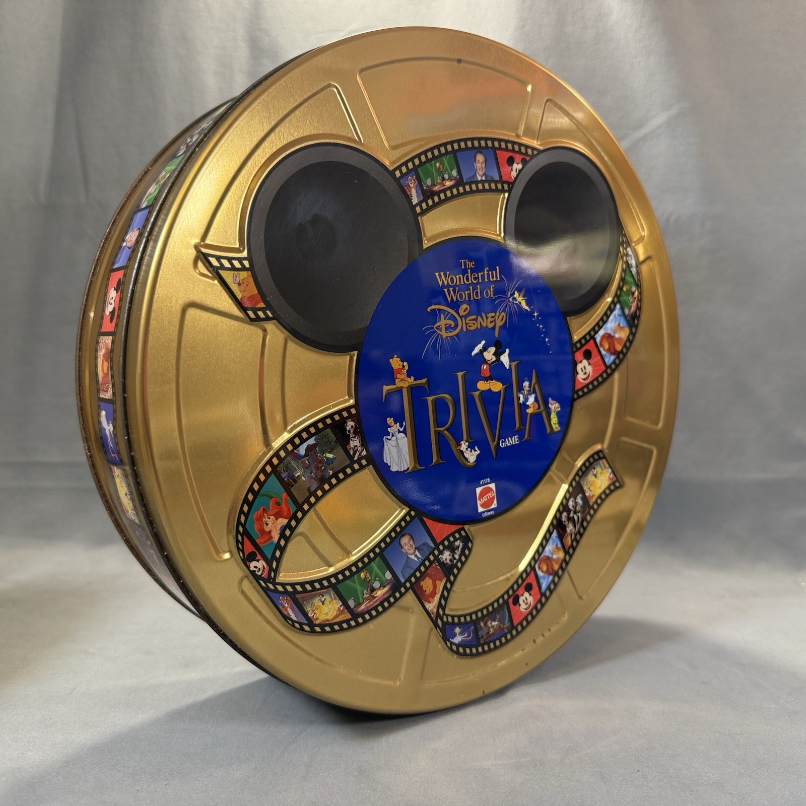 The Wonderful World Of Disney Trivia Game, Gold Tin, 1997 Mattel, Good Condition