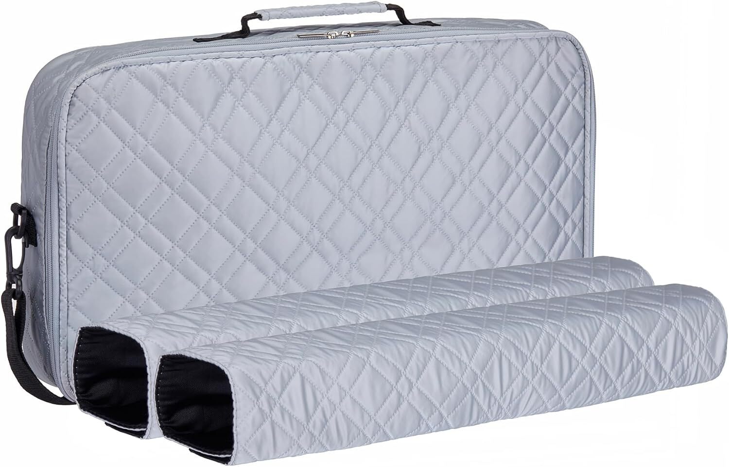 “Silver” Quilted PU Leather Mahjong Carry Bag with Zippered Storage Pocket.
