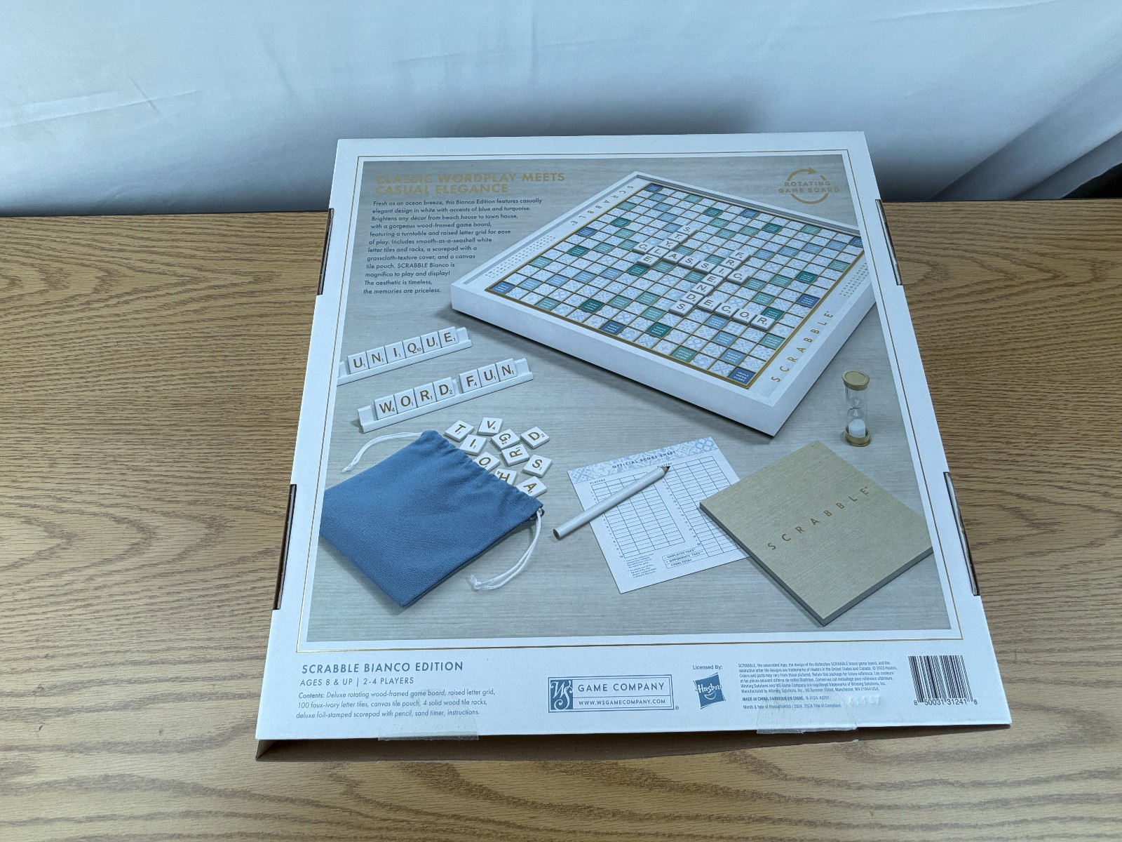 Scrabble Bianco Edition WS Game Rotating Wooden Game Board OPEN BOX