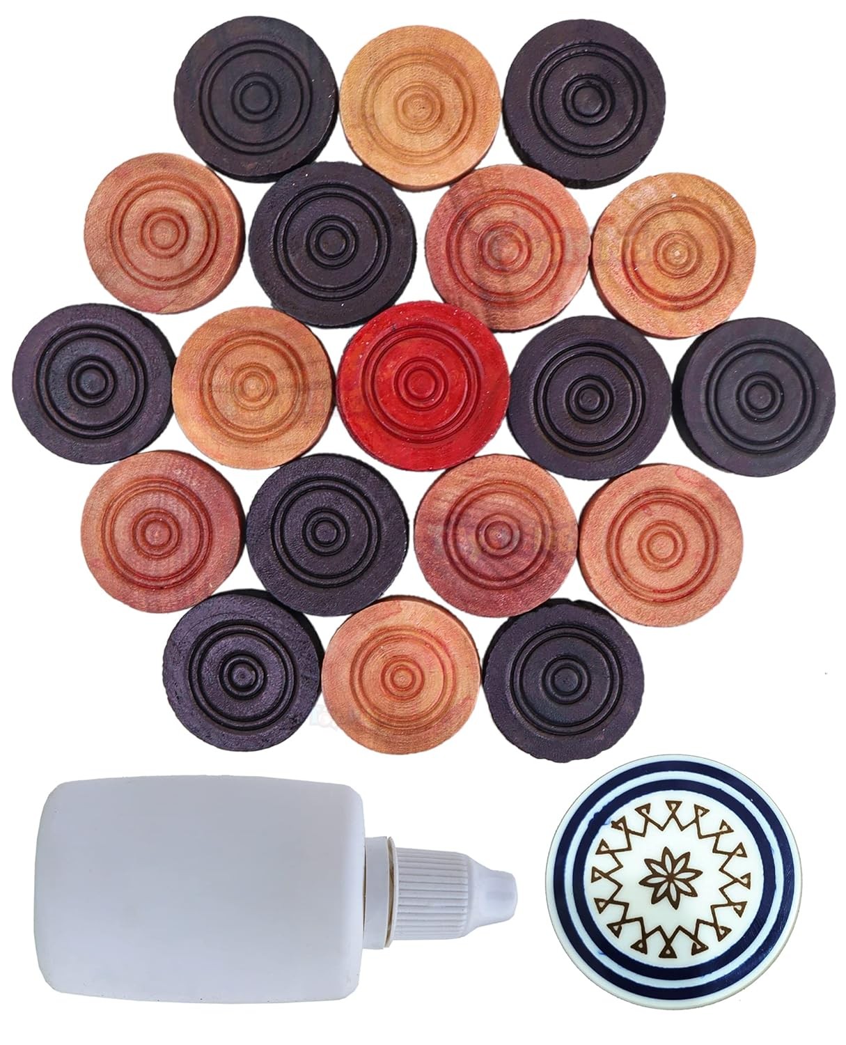 Carrom Playing Coins & Powder 24 Wooden Coins | 1 Stricker |1 Powder | FREE SHIP