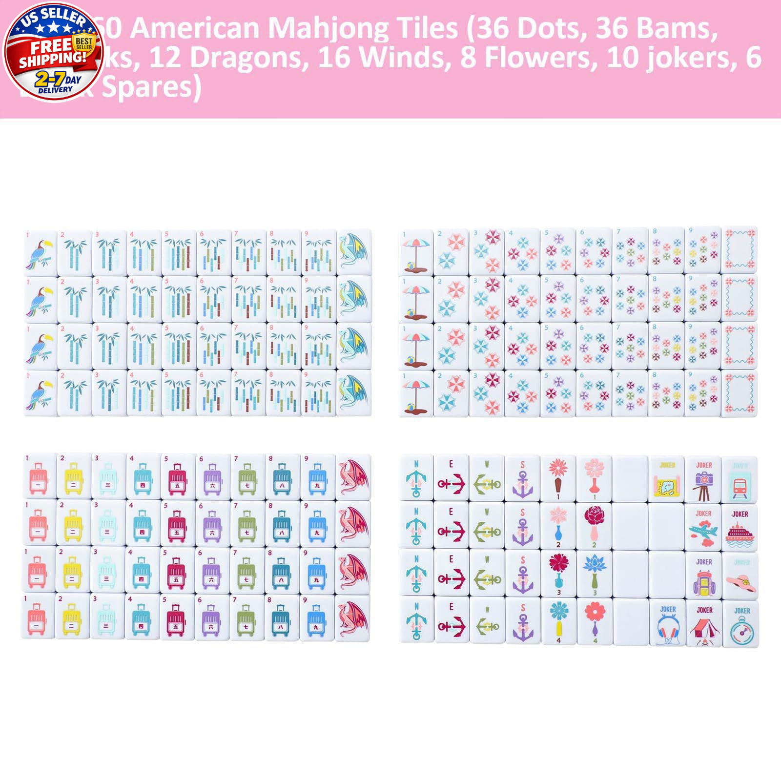160 Pink American Printed Mahjong Game Set with Carrying Bag And Accessories 1.2