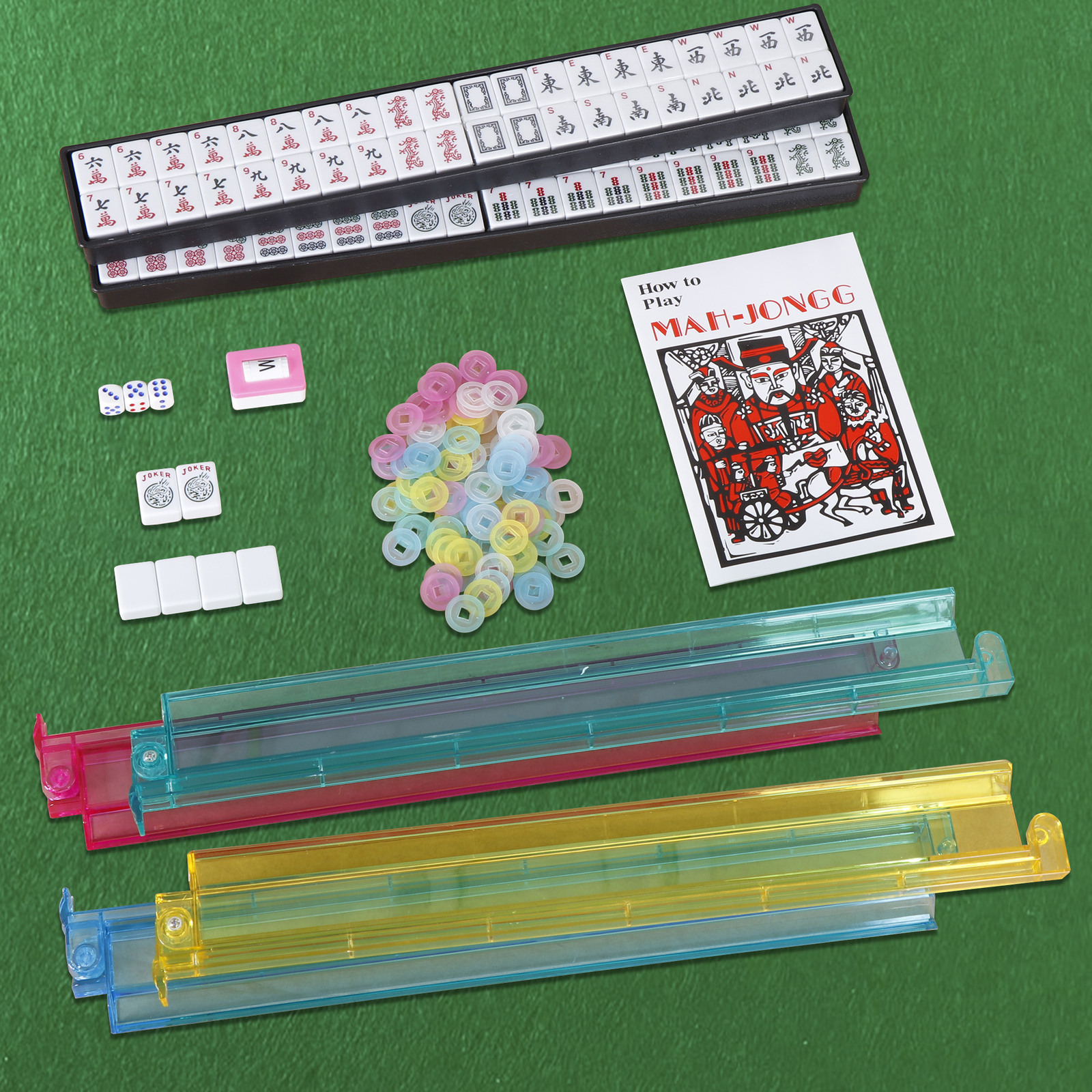 American Mahjong Set 166 Tiles 4 Color Complete Mah Jong Set Racks/Pushers w/Bag