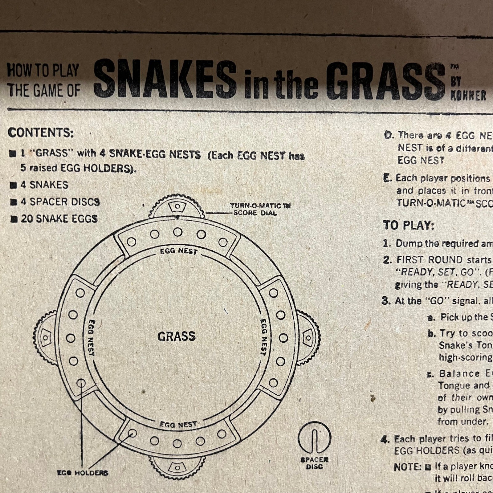 Vintage 1969 Kohner Bros Turn-O-Matic Snakes in the Grass Board Game Complete