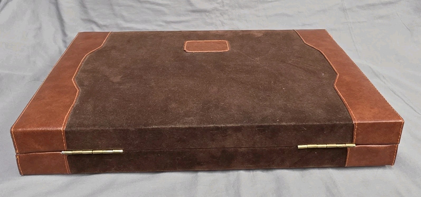 Vintage Backgammon Game Set Velvety Brown Briefcase Type TAIWAN Complete
