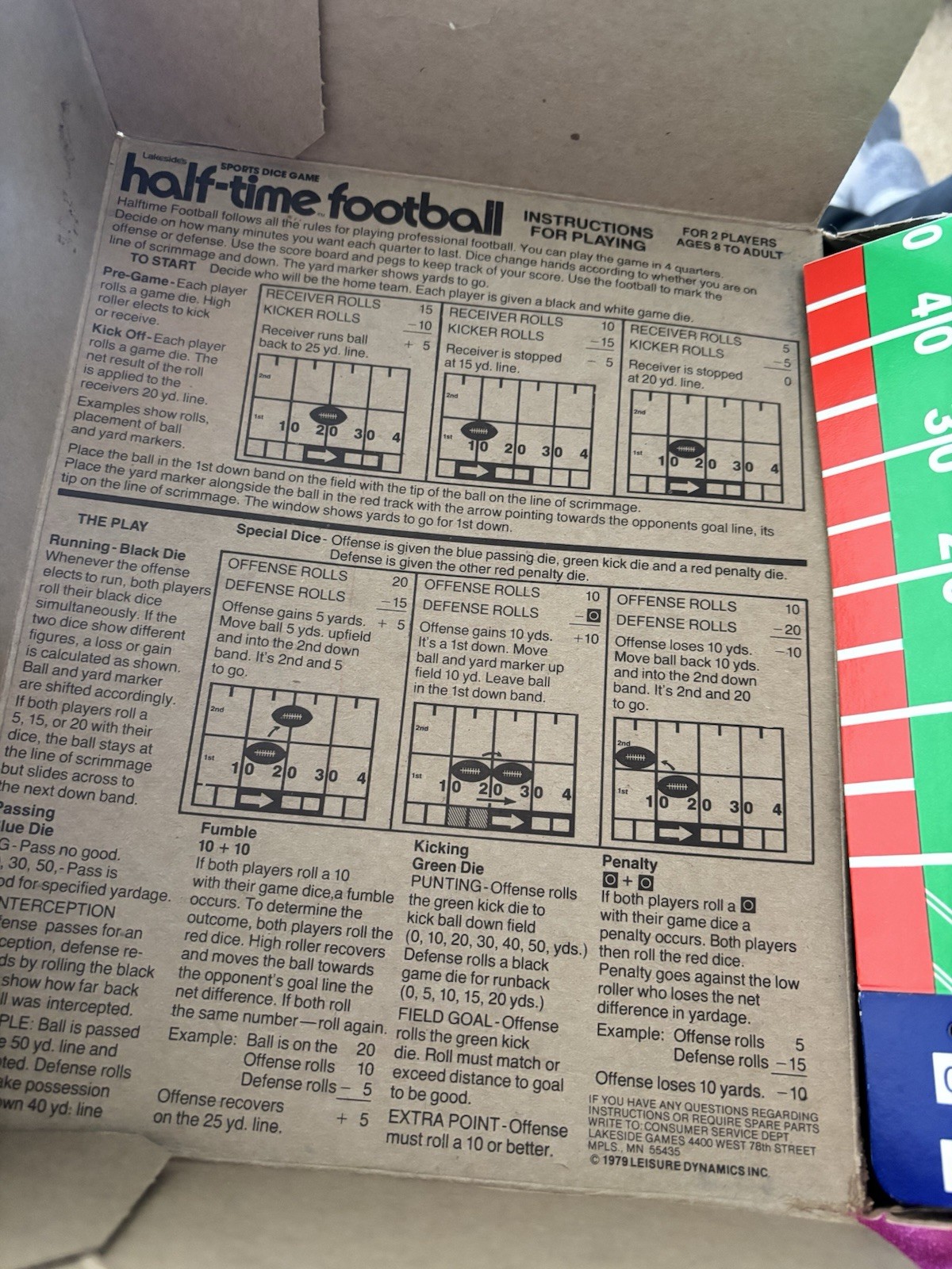 Vintage Half-Time Football Game – Lakside – Sports Dice Game